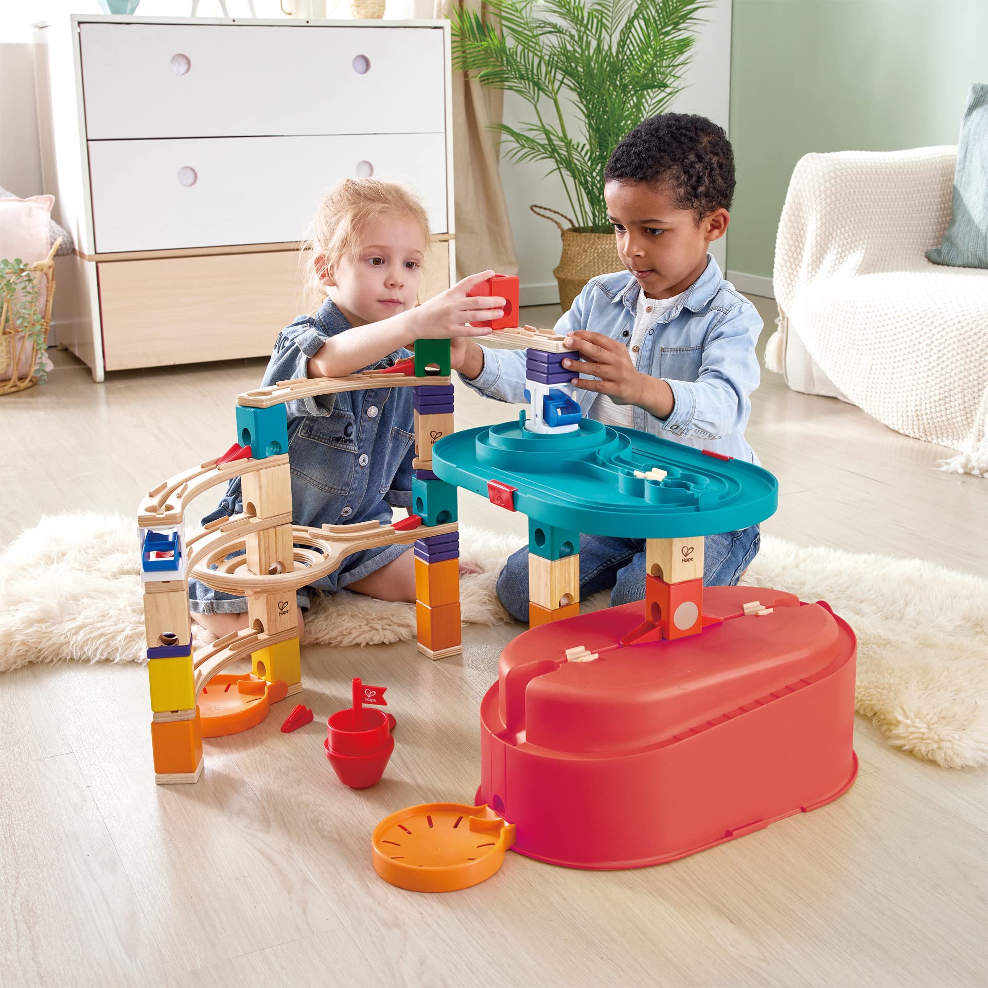 Hape Quadrilla pista biglie contenitori componibili legno