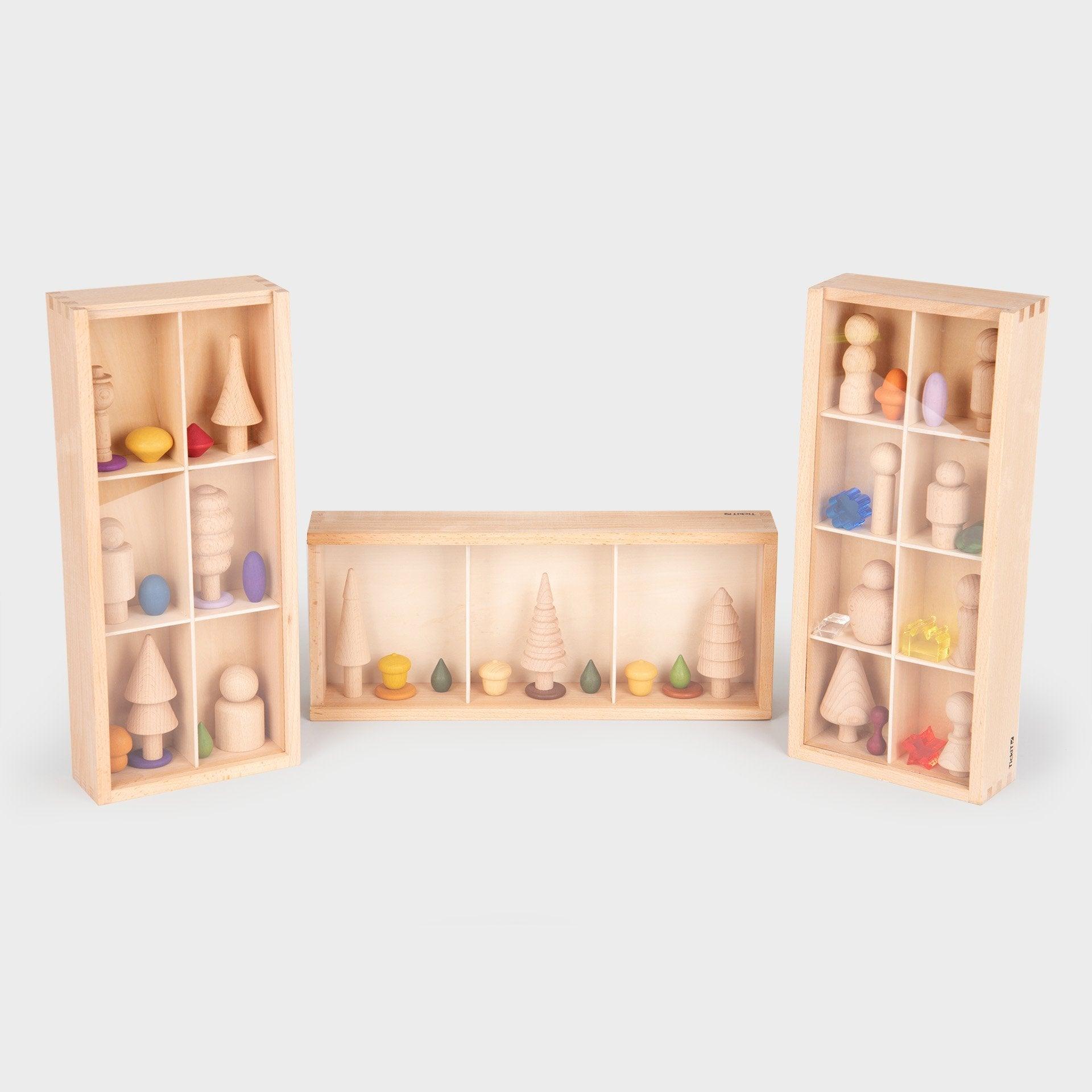 Tickit Wooden Discovery Boxes scatole legno 3 pezzi coperchio