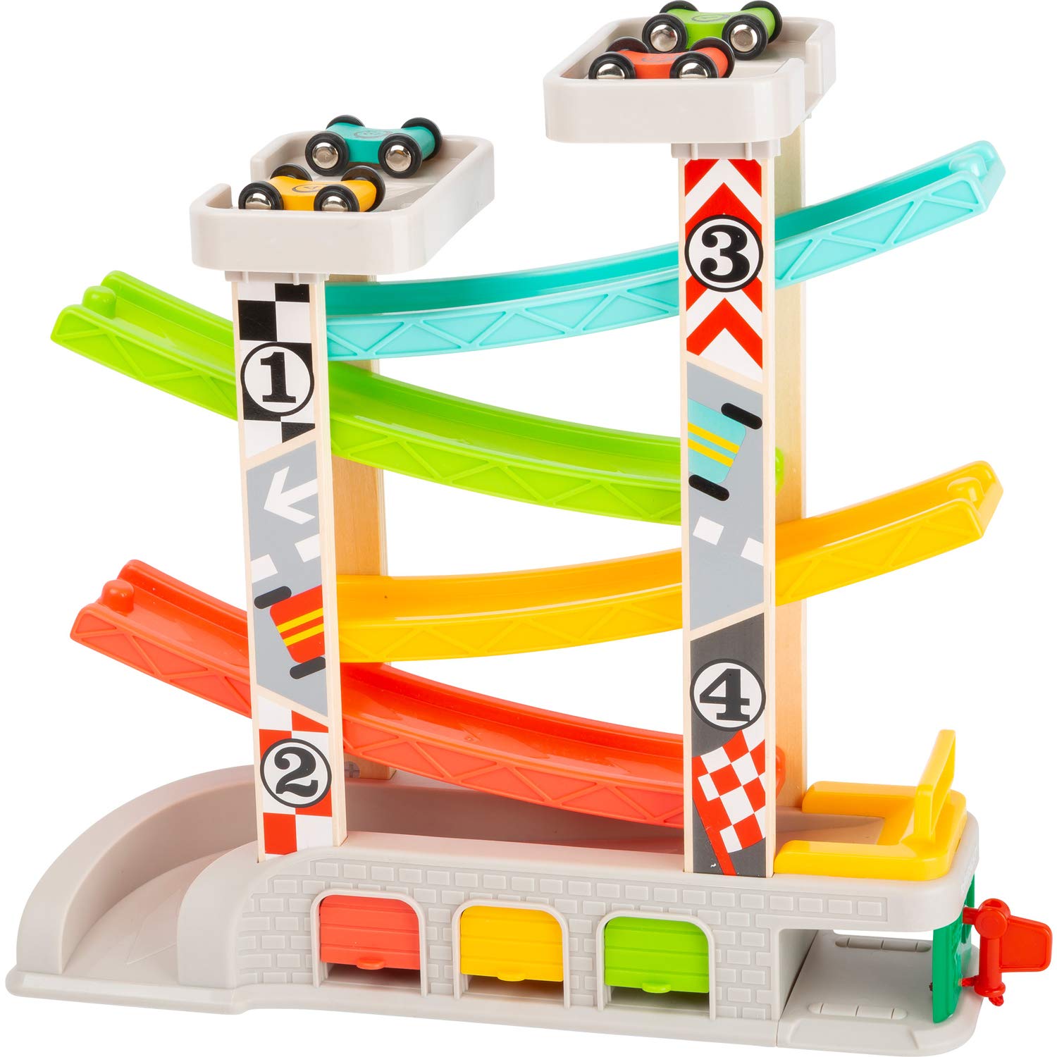 smallfoot 11361 pista con garage e 4 auto in legno