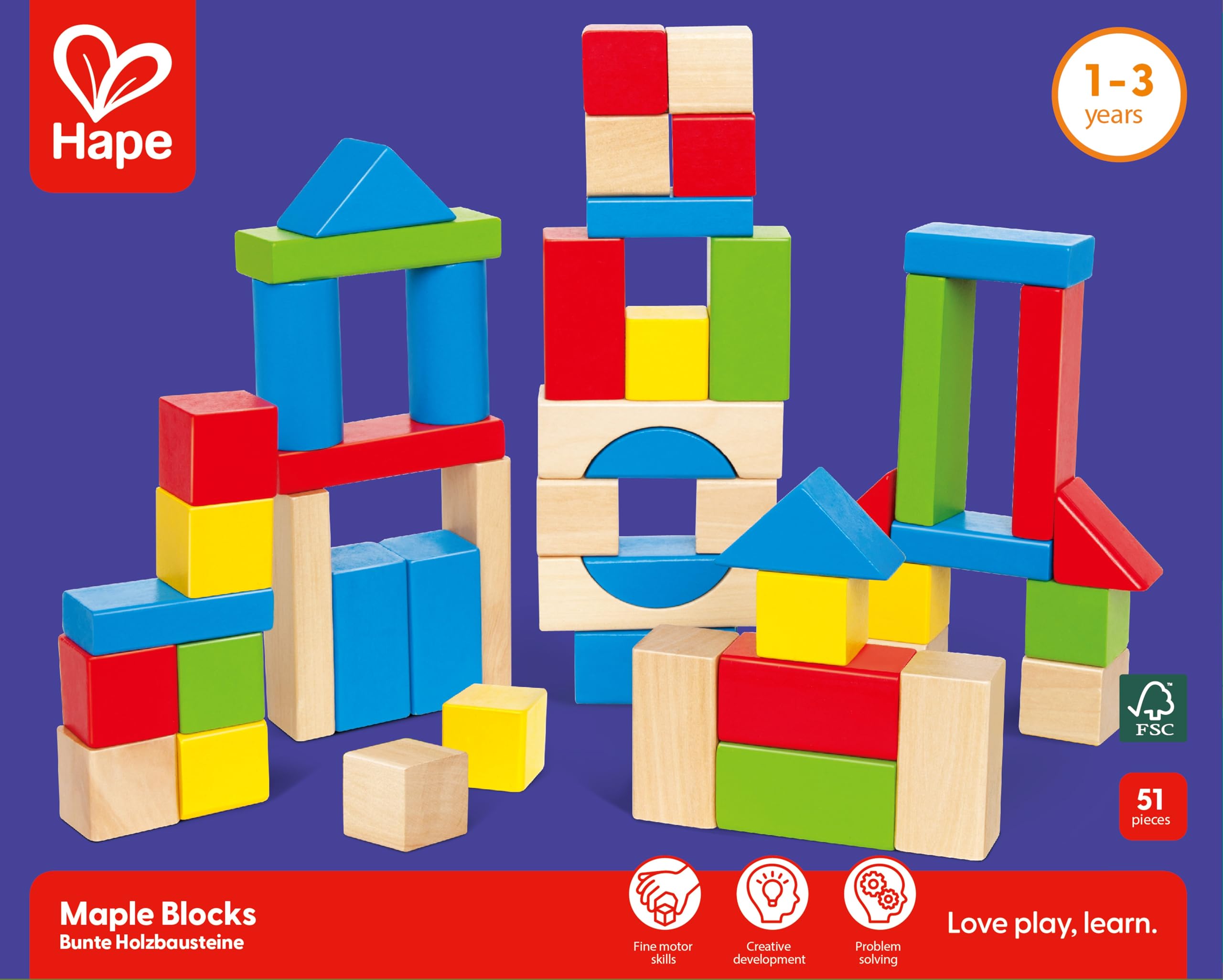 Hape Blocchi Acero mattoncini legno 50 pezzi colori