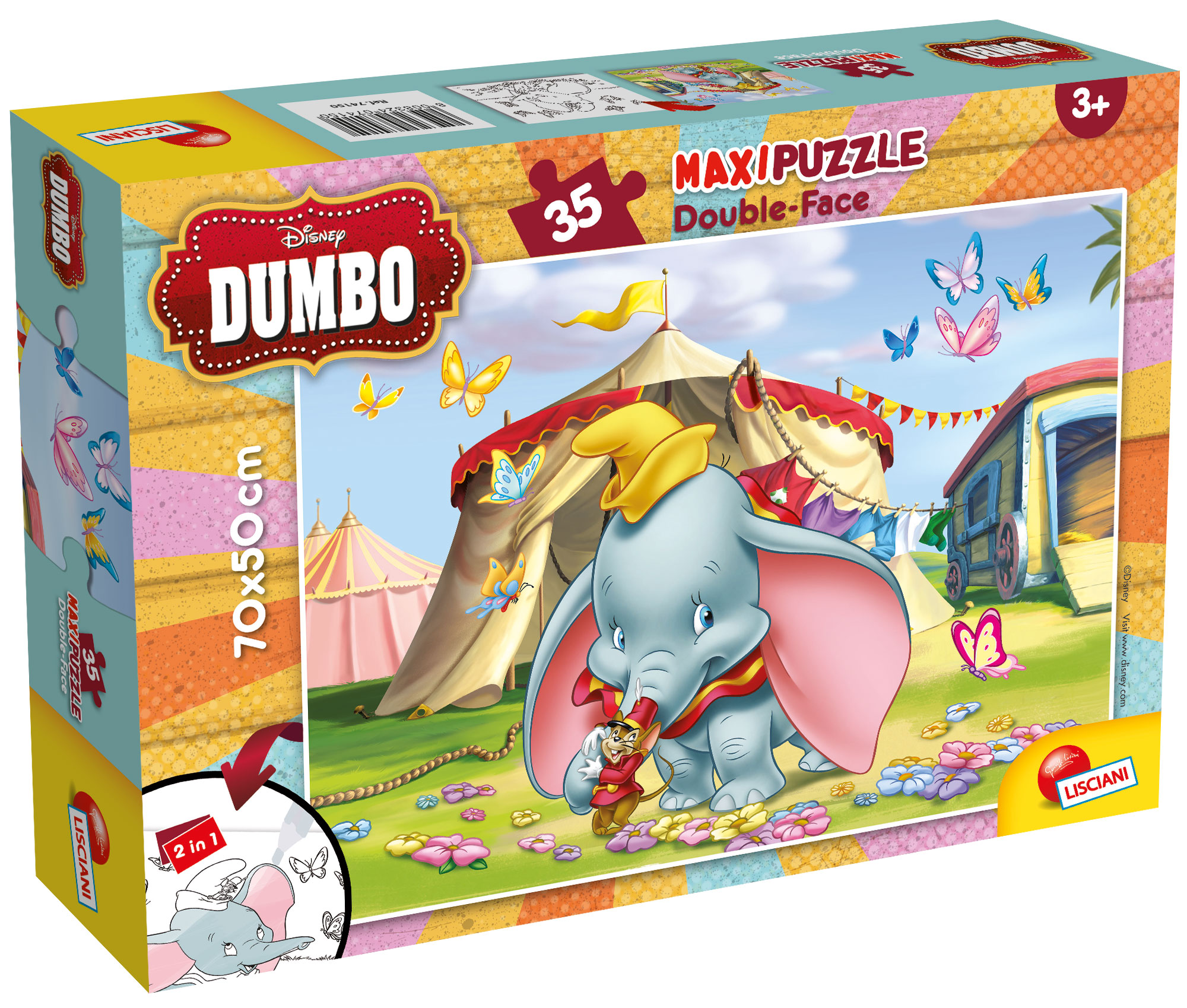 Lisciani Disney Dumbo Double Face puzzle 35 pezzi da colorare