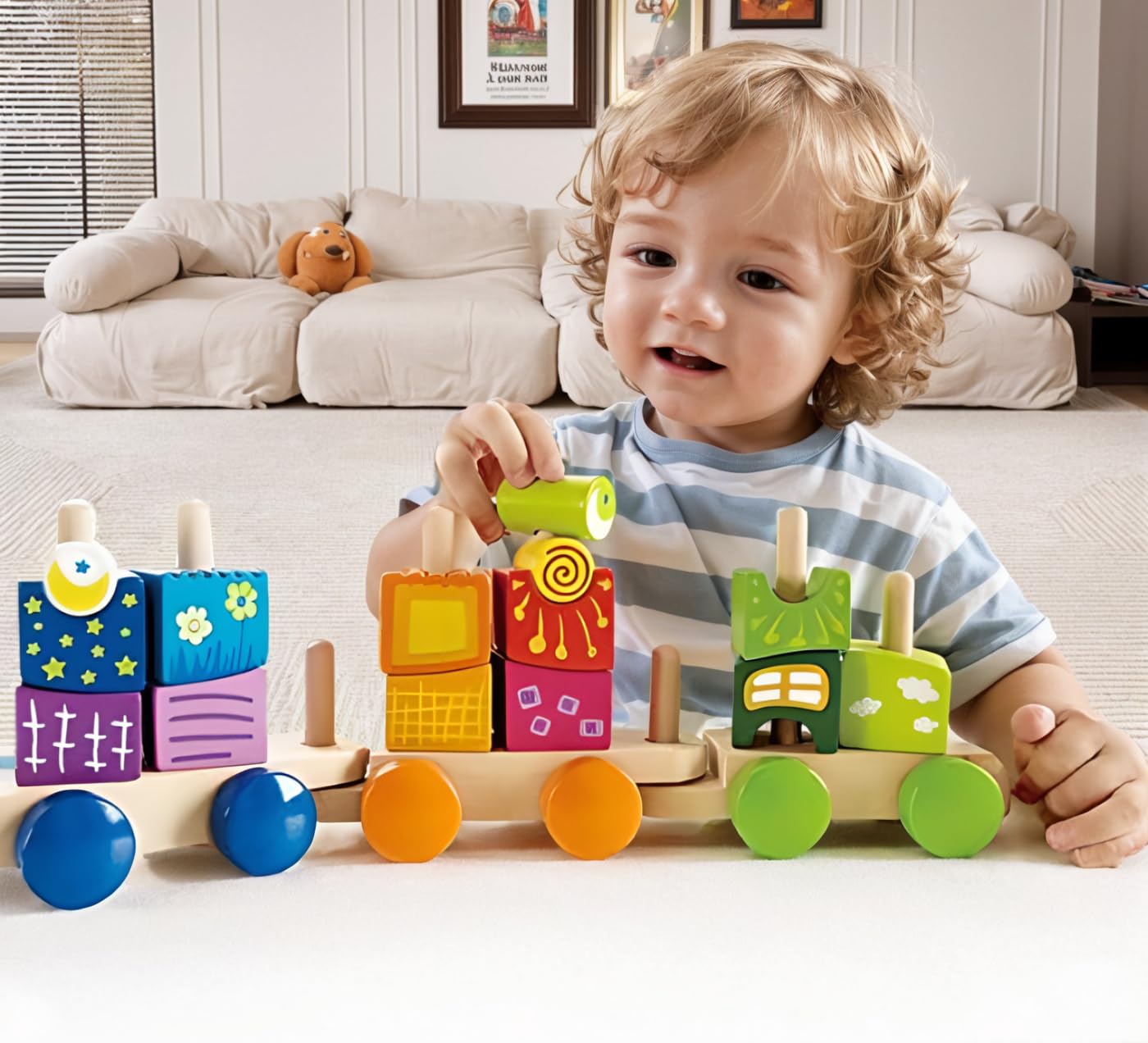 Hape E0417 treno blocchi legno 17 pezzi arcobaleno