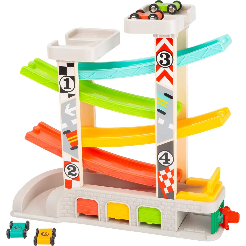 smallfoot 11361 pista con garage e 4 auto in legno