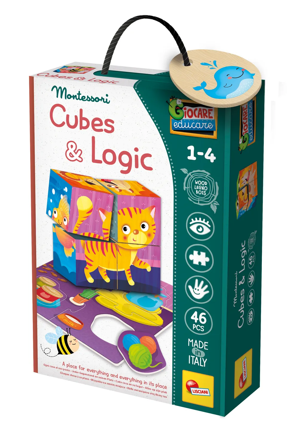 Lisciani Montessori Baby Wood Cubes and Logic 2 in 1 cubi legno
