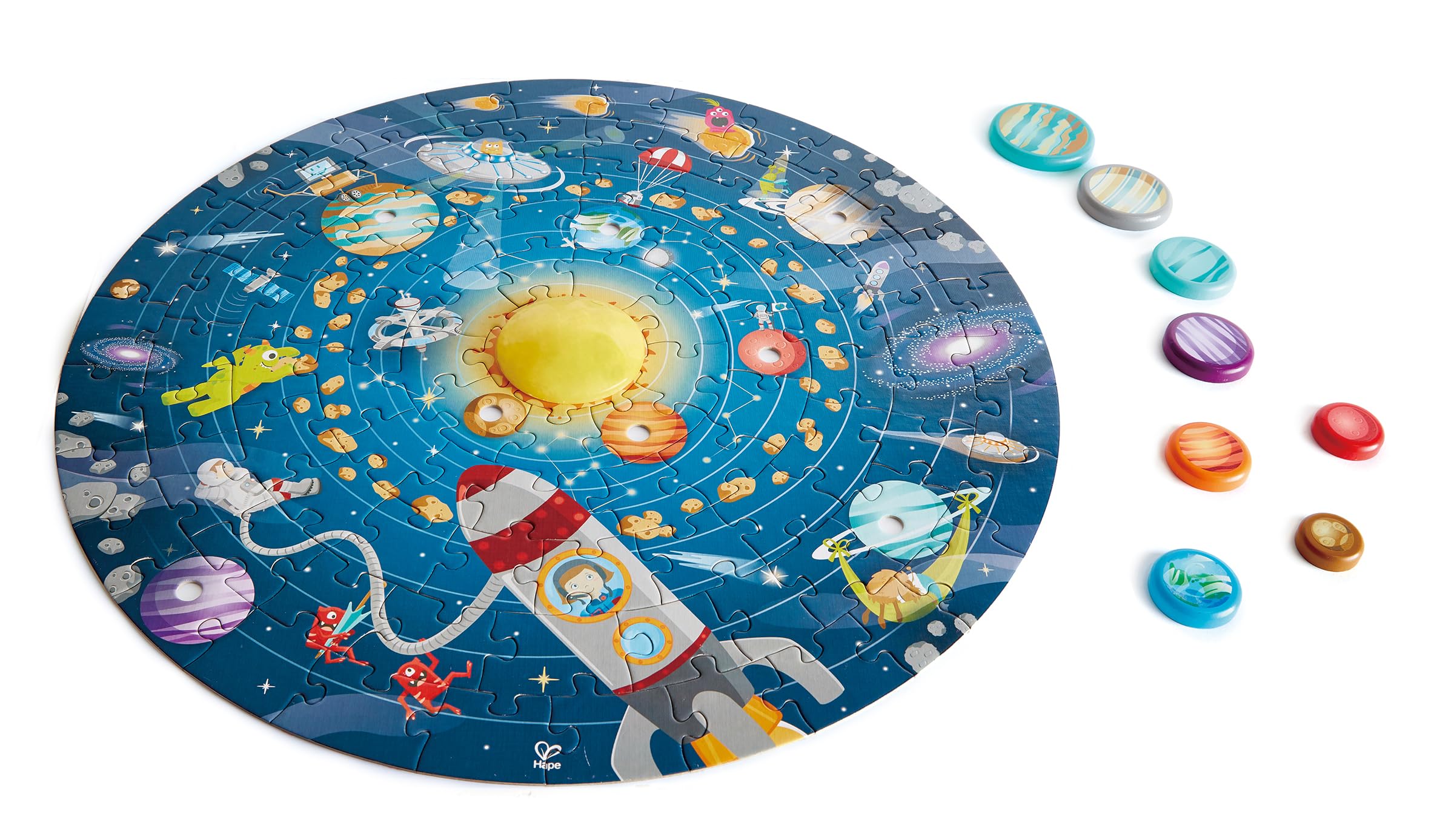 Hape Sistema Solare con Led puzzle legno rotondo 5 anni