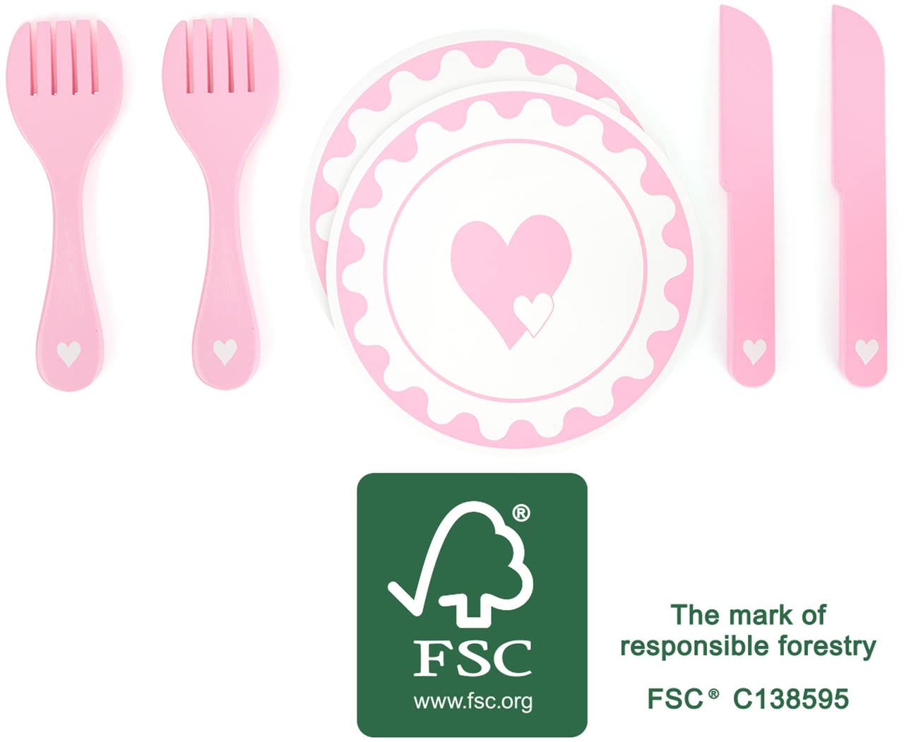 smallfoot 10890 Set Posate in Legno Rosa 6 Pezzi