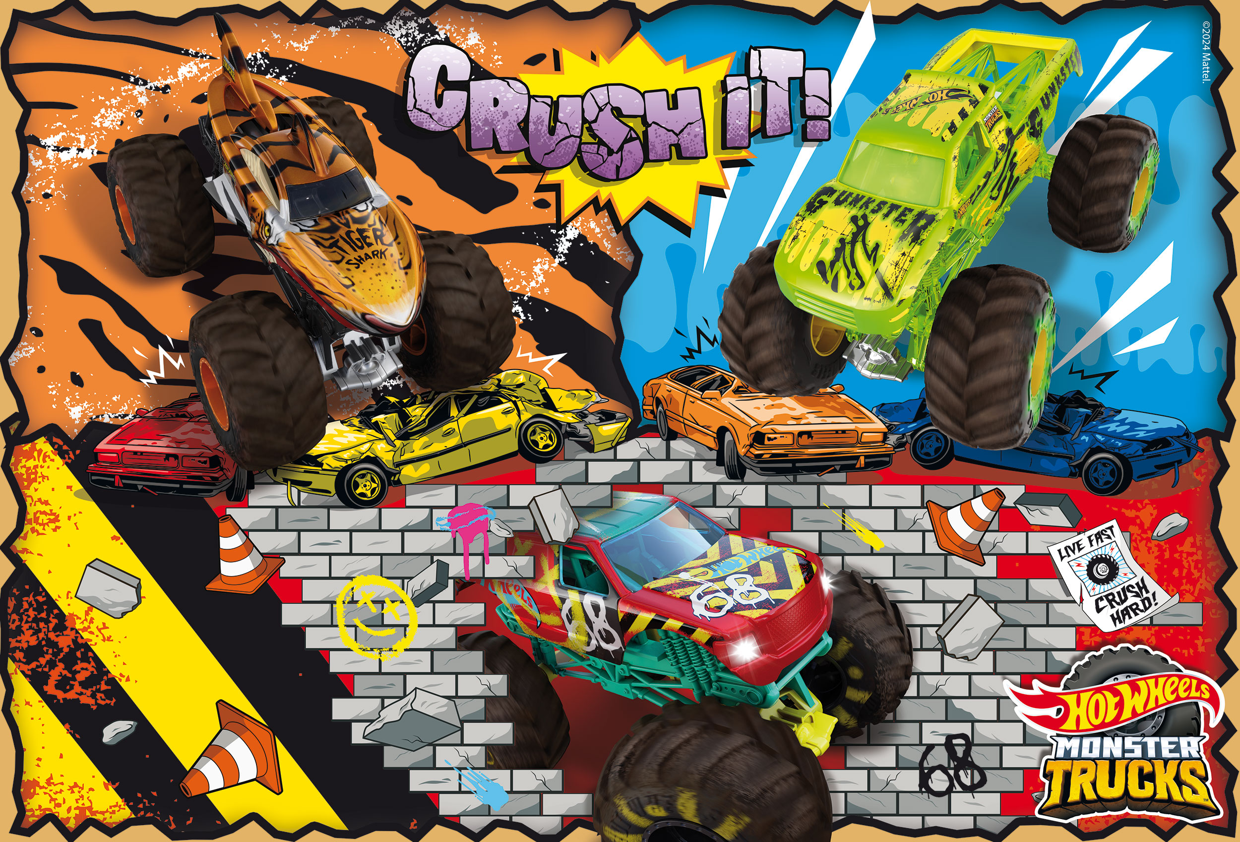 Hot Wheels Maxifloor 2 x 60 puzzle bambini monster truck
