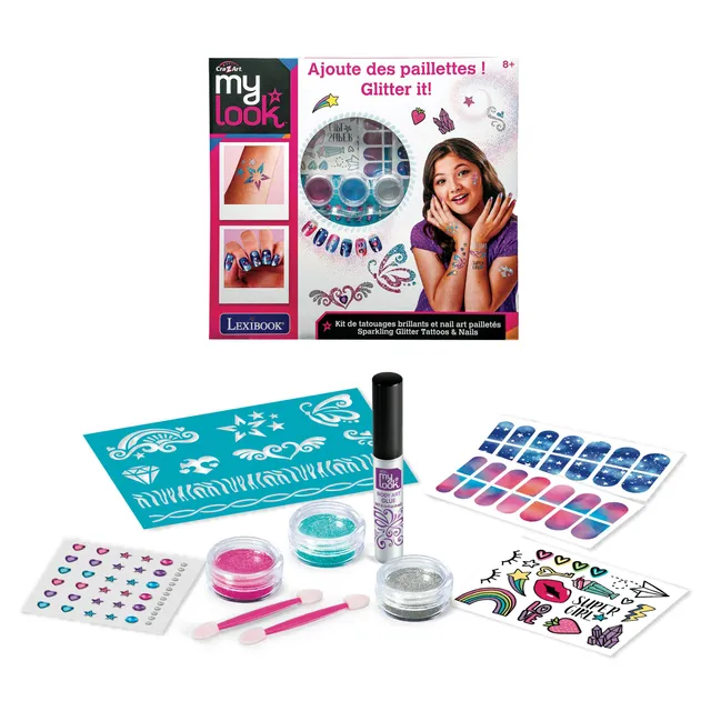 Lexibook CRSS16 kit tatuaggi luminosi e nail art glitter