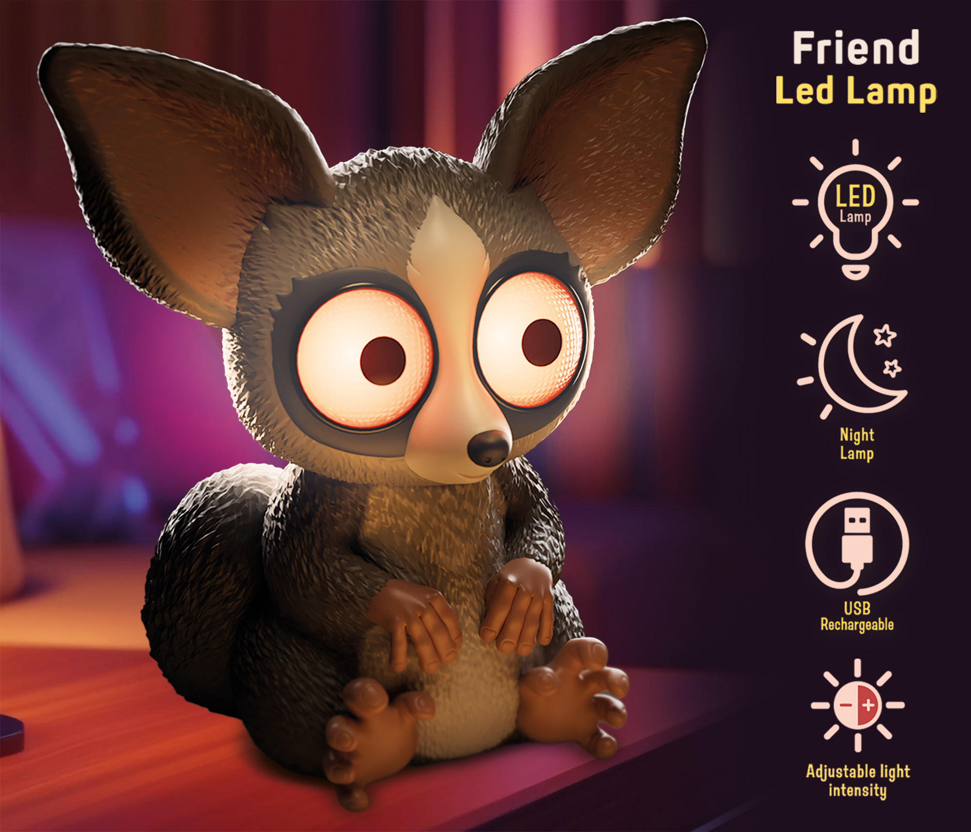 Lisciani Rainy Days Bushbaby lampada led occhi luminosi