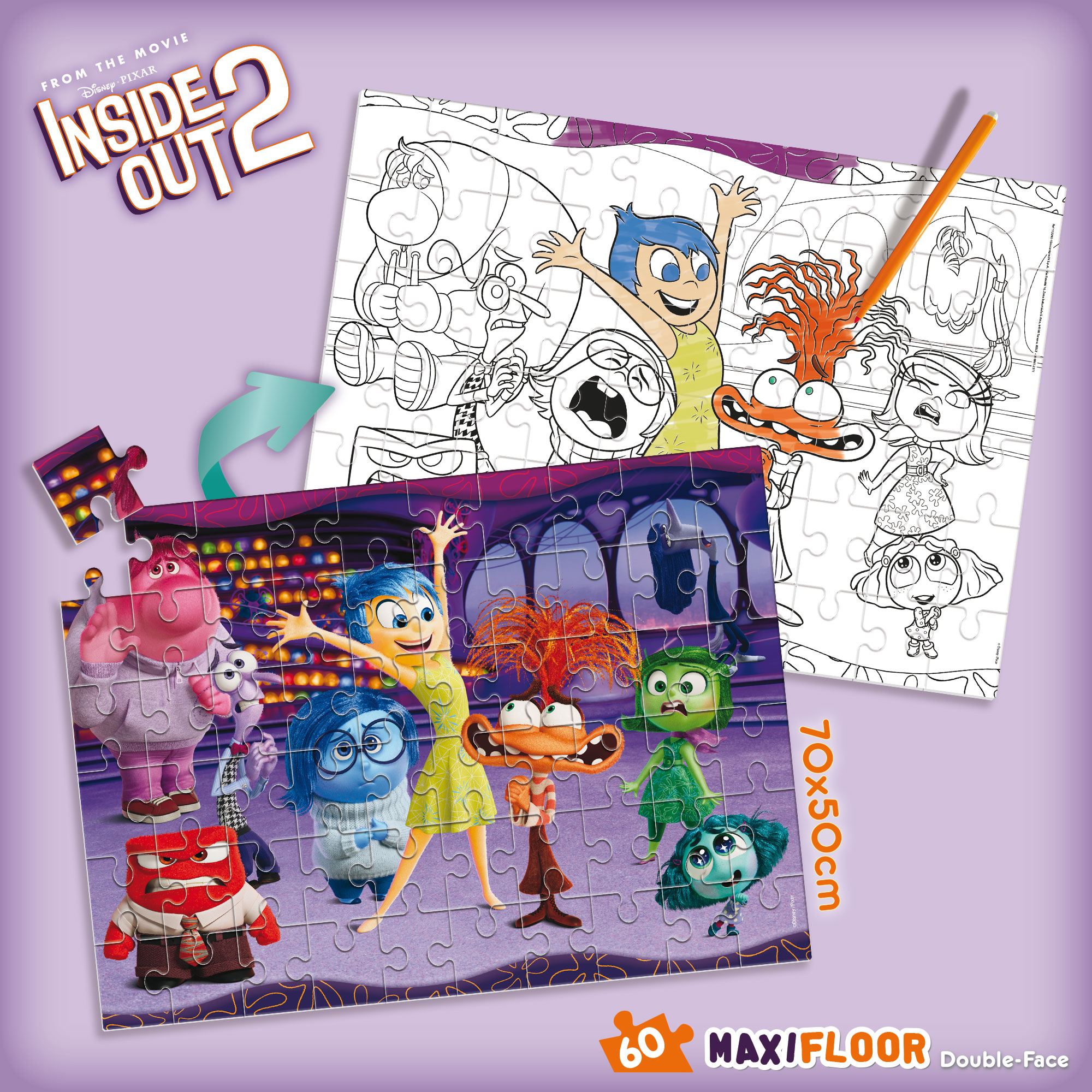 Disney Inside Out 2 Maxifloor 60 puzzle double-face da colorare