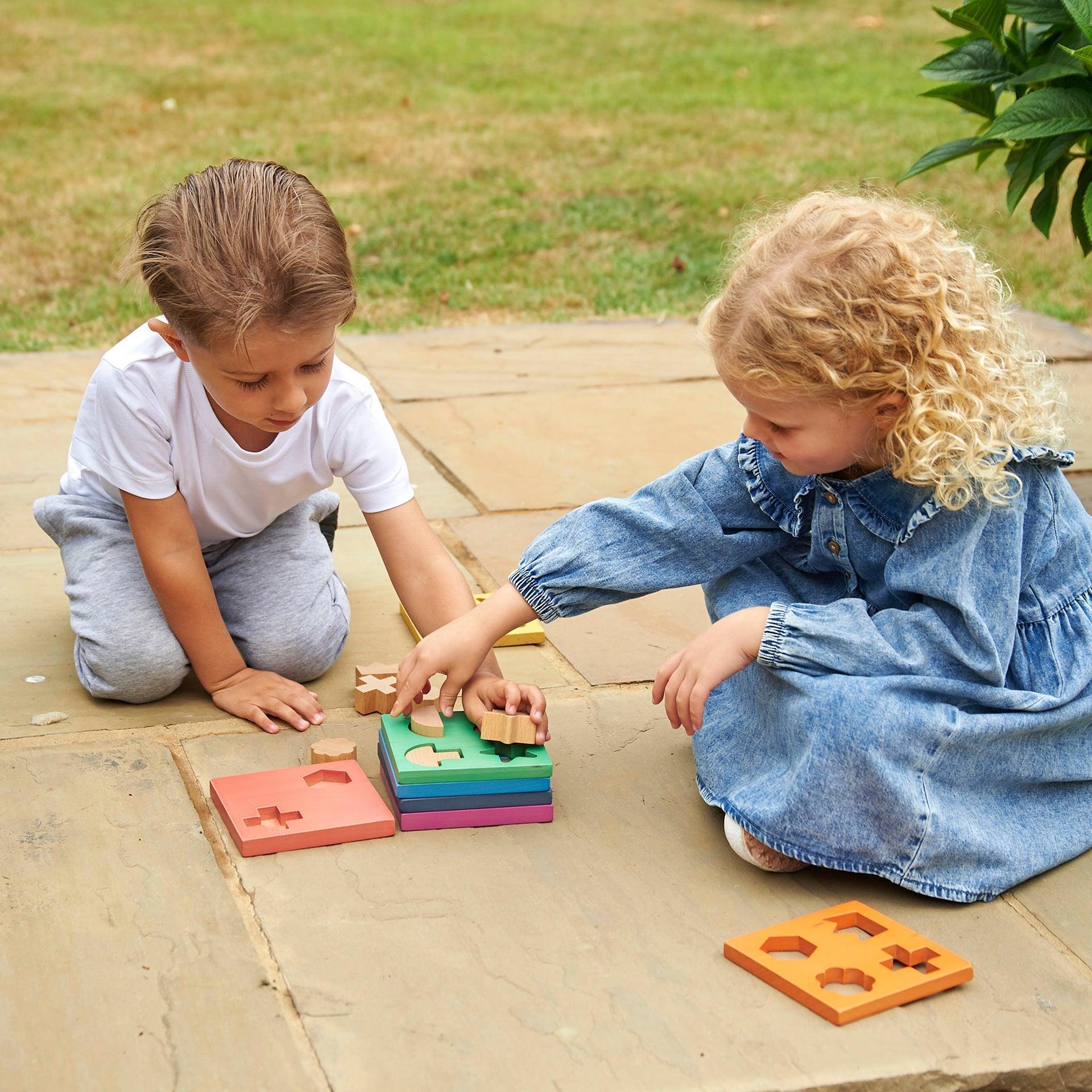 Tickit Rainbow Wooden Shape Stacker puzzle legno 19 pezzi