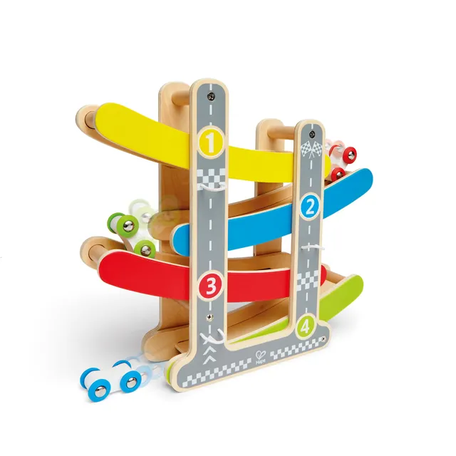 Hape Circuito Macchinine in Discesa pista legno 3 auto