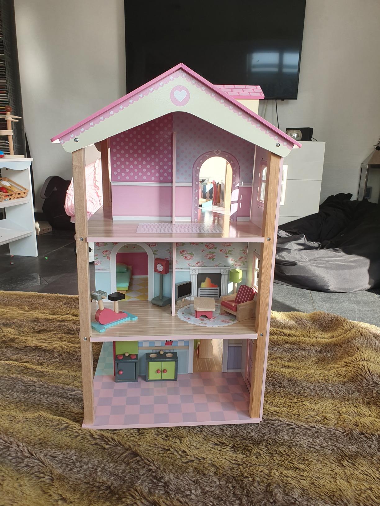 smallfoot 3126 casa bambole tetto rosa 3 piani 21 mobili