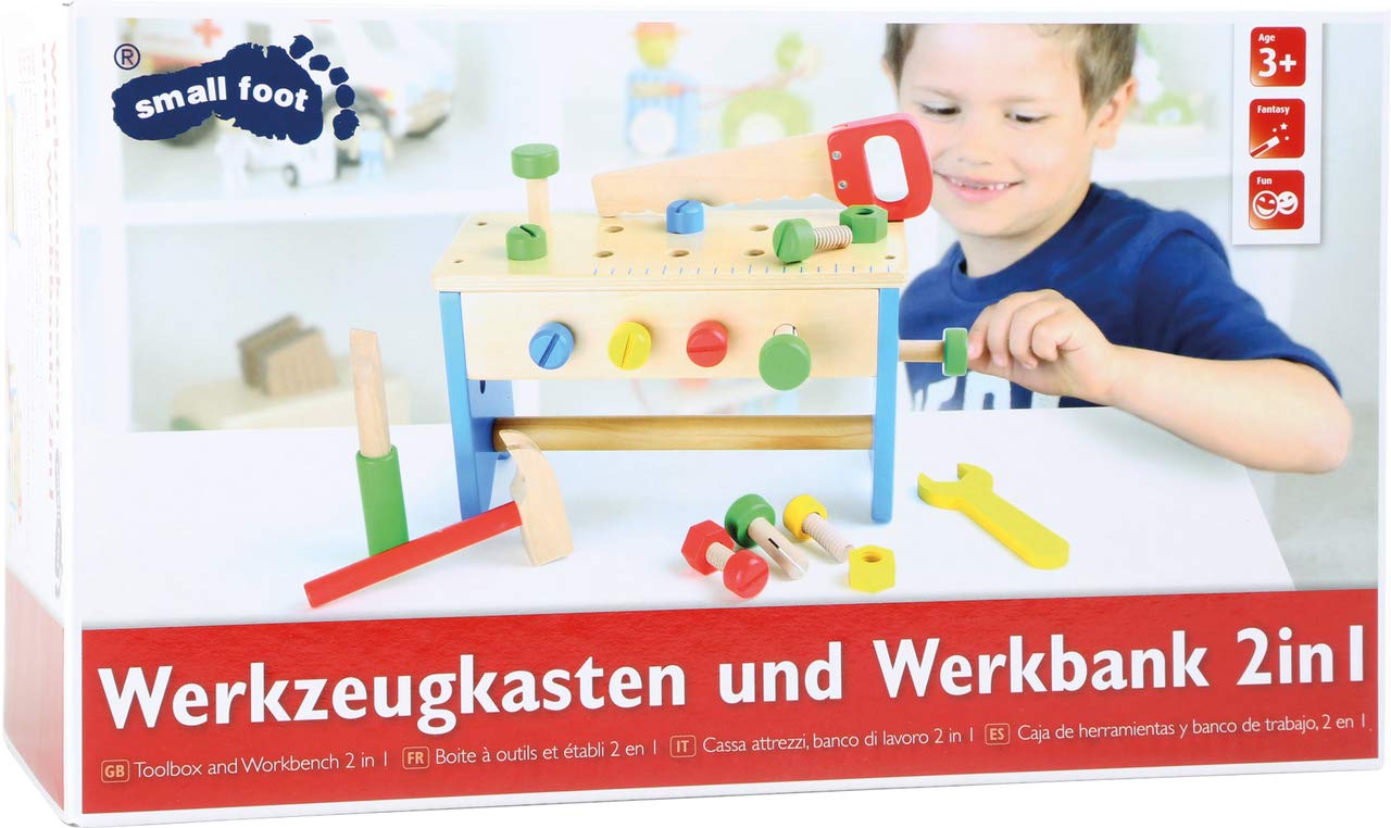 smallfoot 10052 banco attrezzi legno 2 in 1 cassetta bambini 3 anni