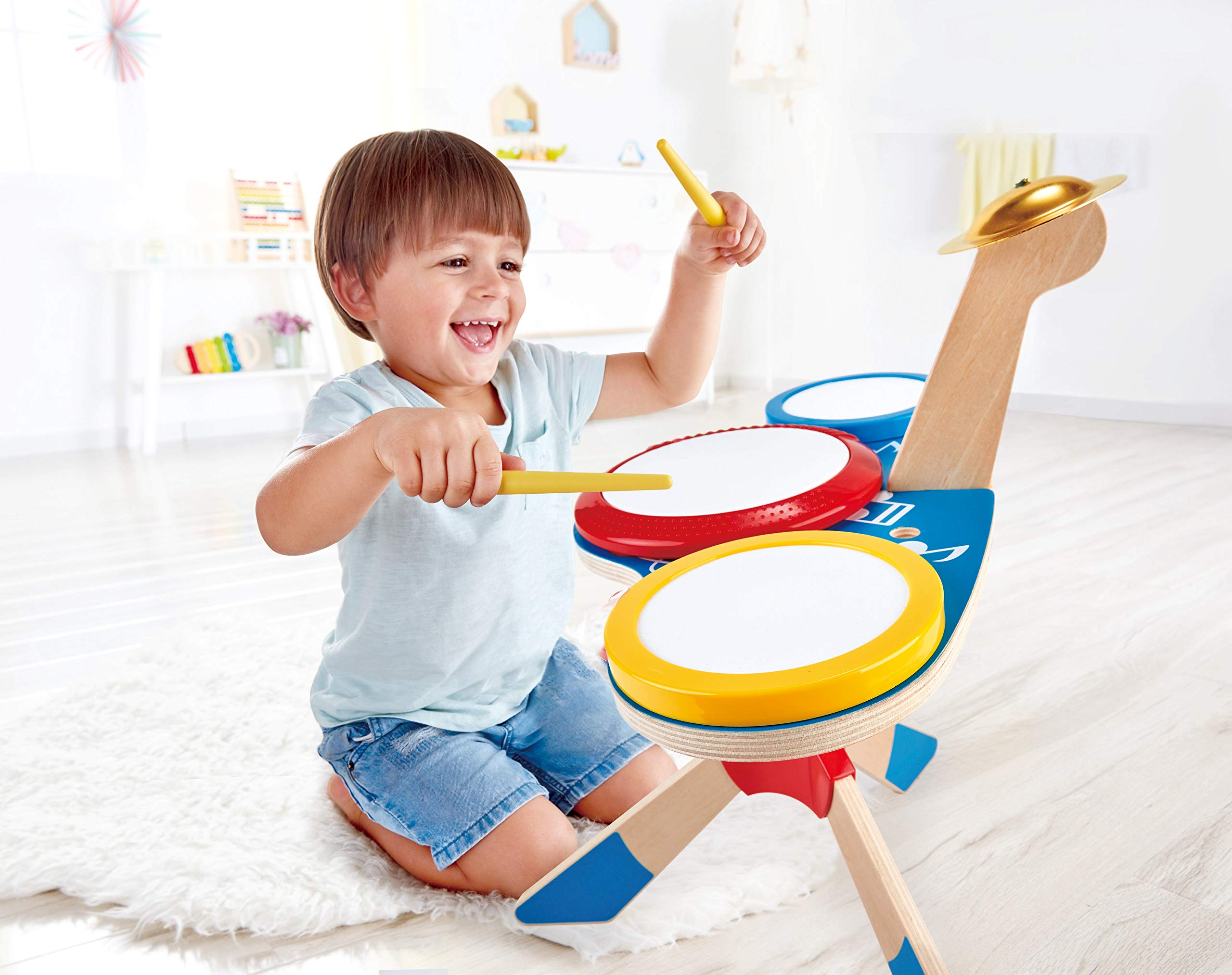 Hape set batteria e piatti batteria giocattolo 3 tamburi