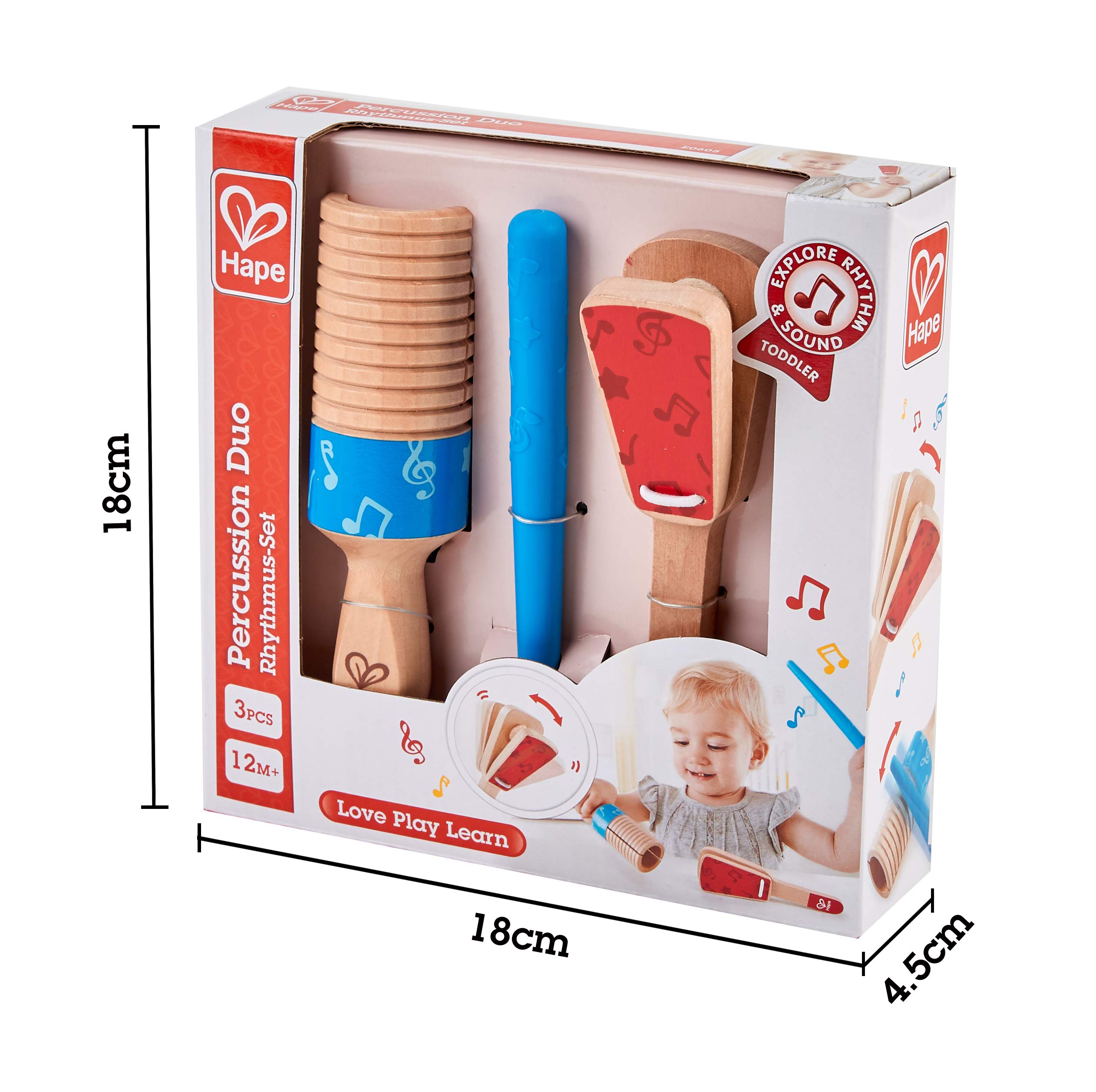 Hape percussioni guiro set musicale in legno 12m+