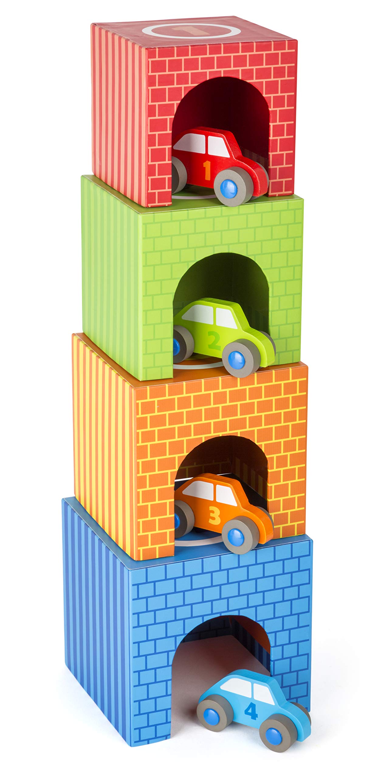 Small Foot 11083 cubi impilabili giocattolo 4 auto legno