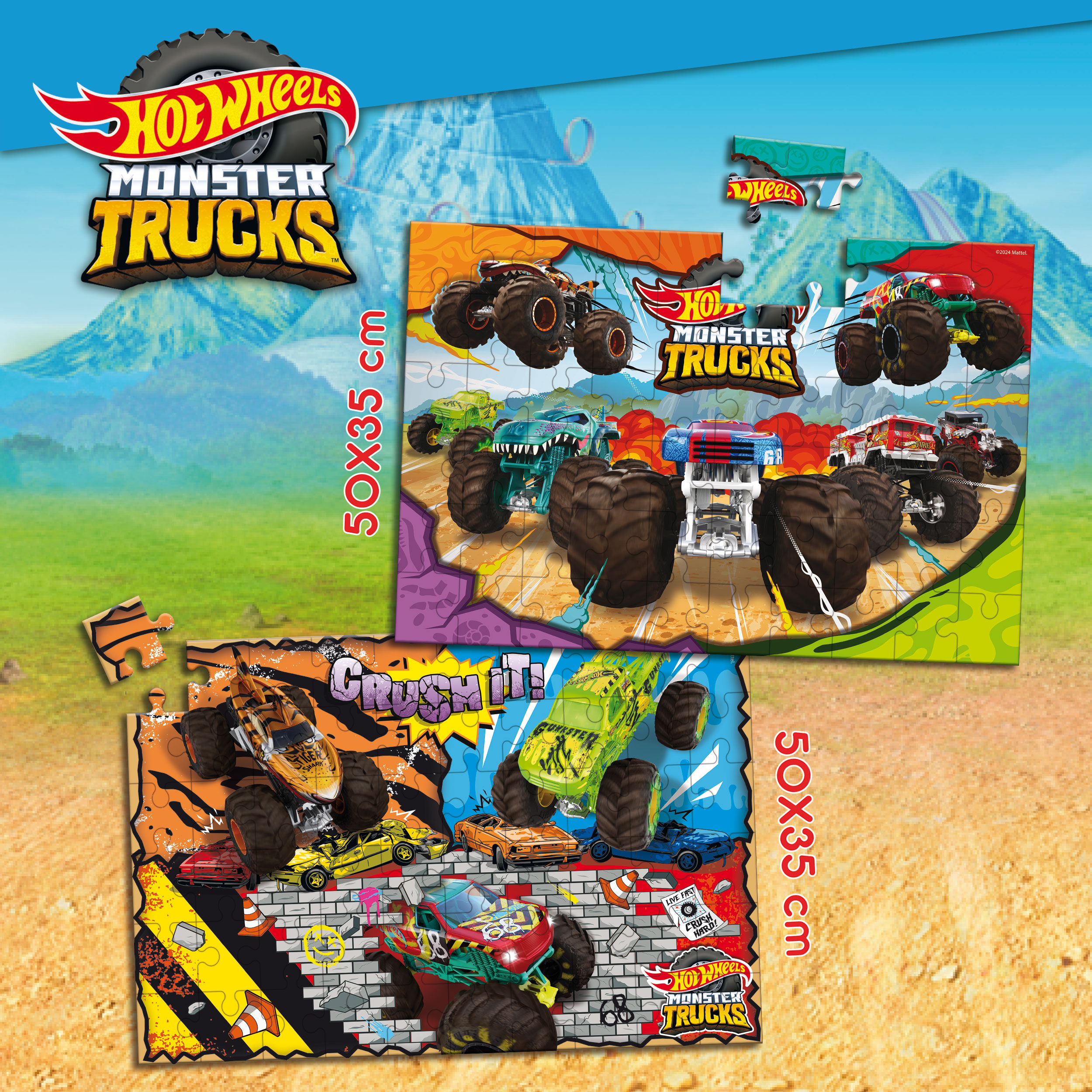 Hot Wheels Maxifloor 2 x 60 puzzle bambini monster truck