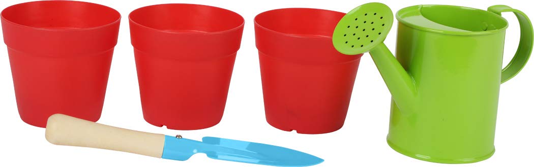 smallfoot 12016 set da giardino bambini con 3 vasi legno e metallo