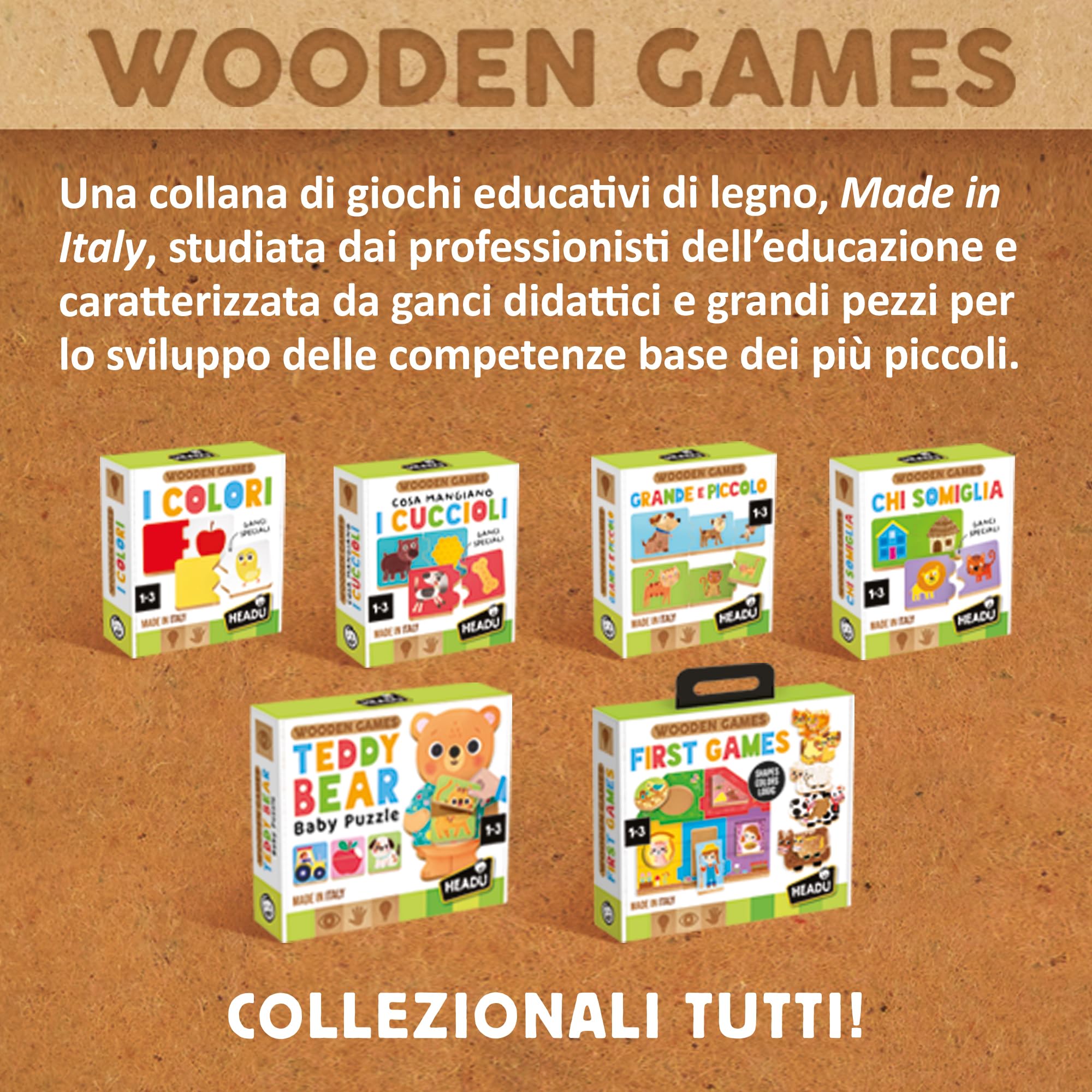 Headu Cosa Mangiano i Cuccioli gioco in legno 2-4 anni logica