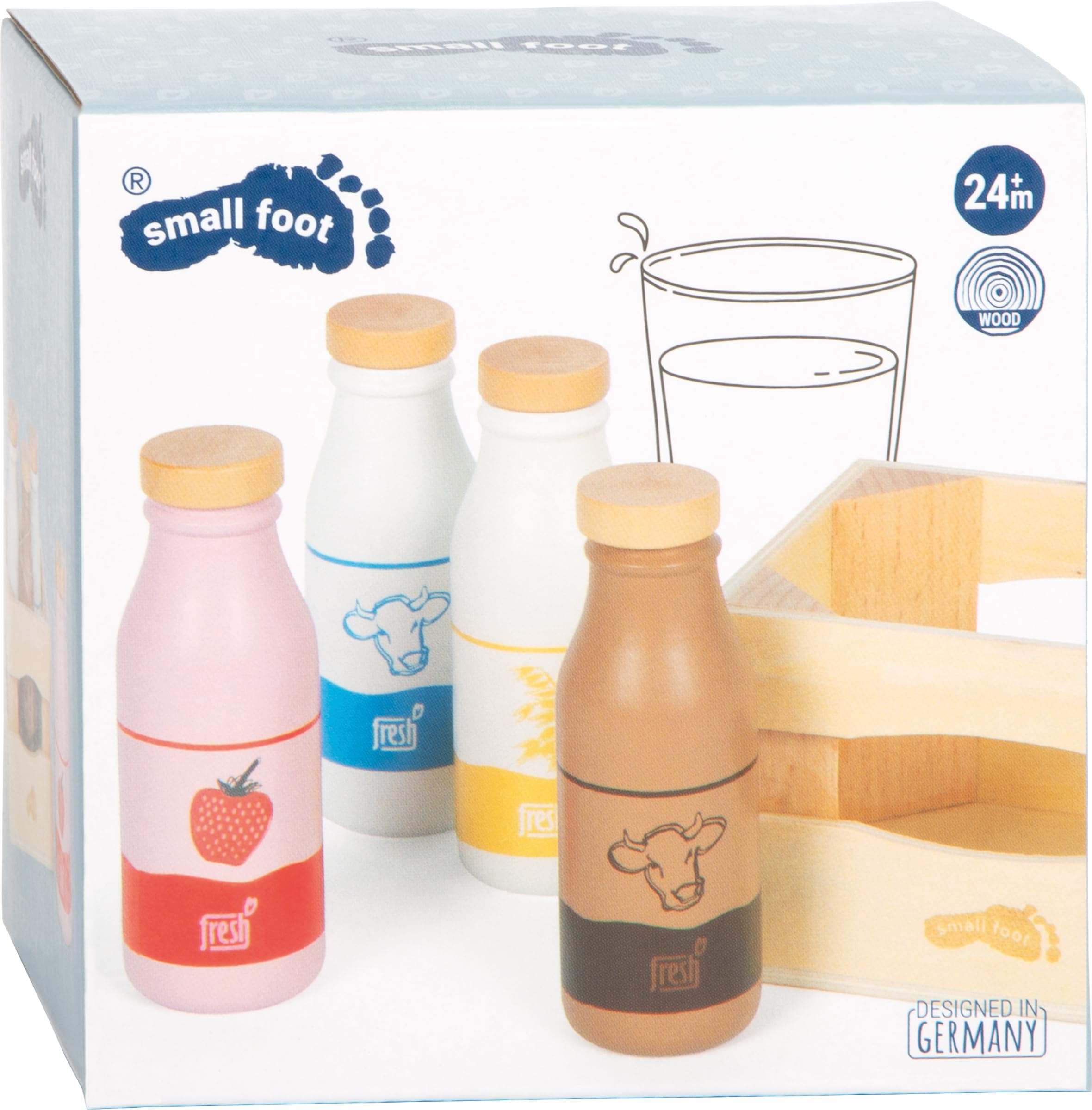 smallfoot Fresh Cassa latte giocattolo legno 4 bottiglie