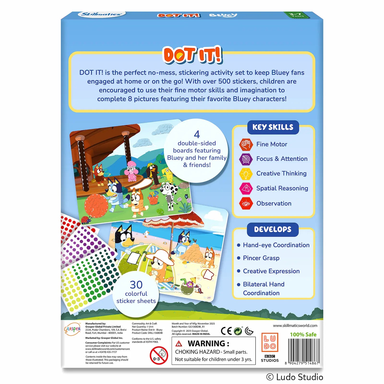 Skillmatics Dot It Bluey kit adesivi 500 sticker