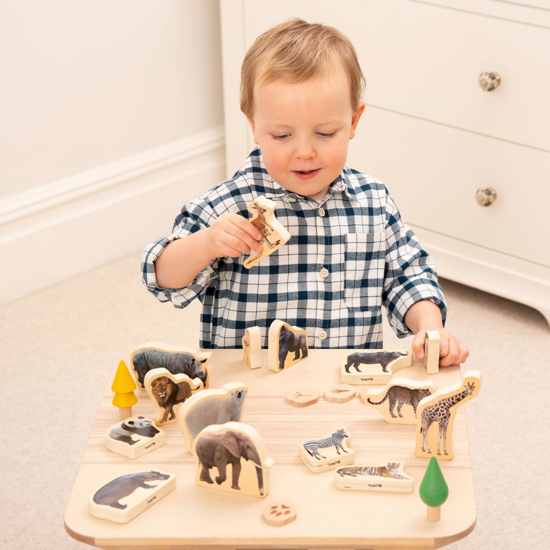 Tickit Wooden Wild Animal Blocks cubi legno animali 15 pezzi