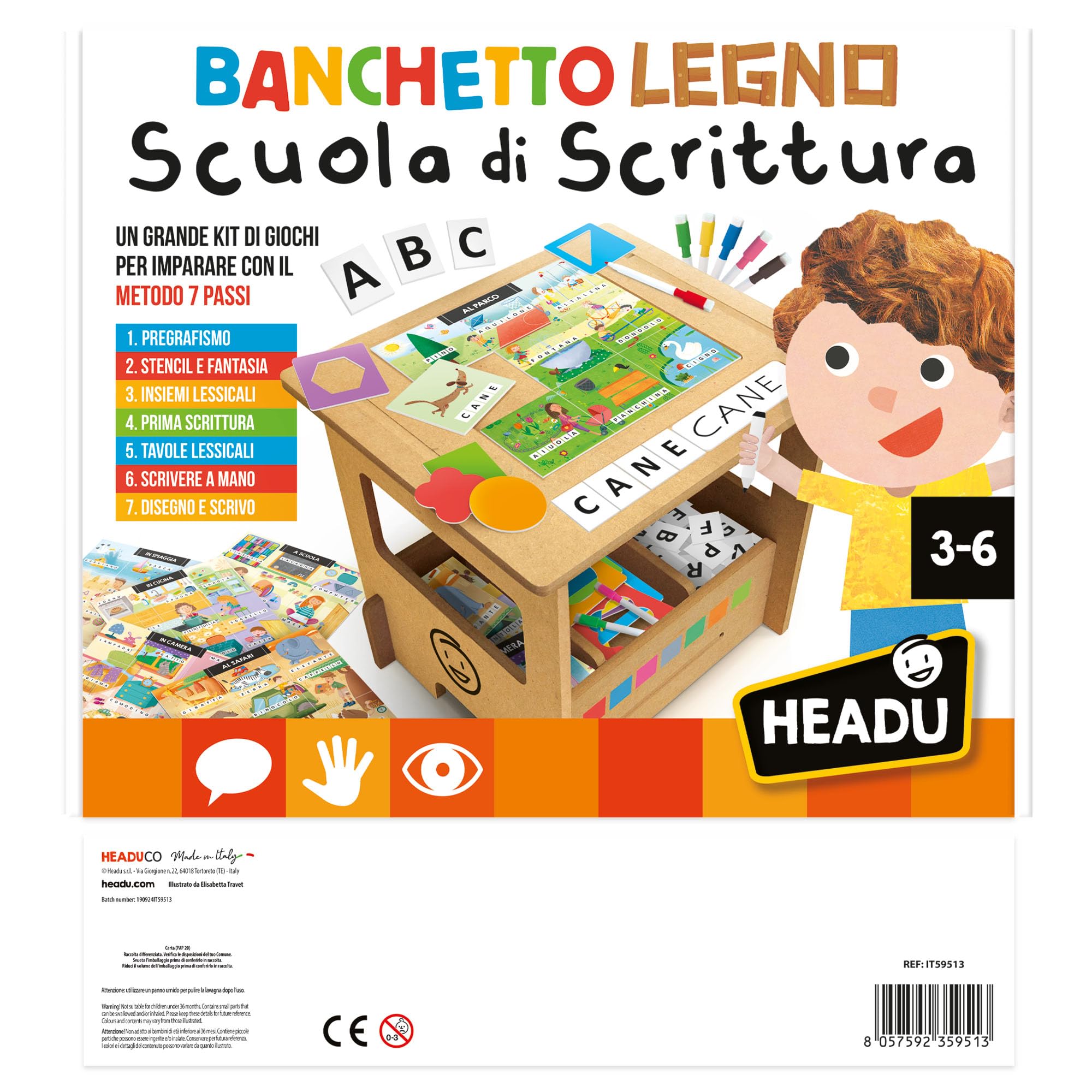Headu Banchetto Legno Scuola di Scrittura 3-6 anni