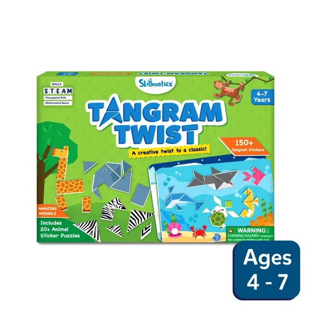 Skillmatics Tangram Twist Amazing Animals puzzle adesivi 4-7 anni