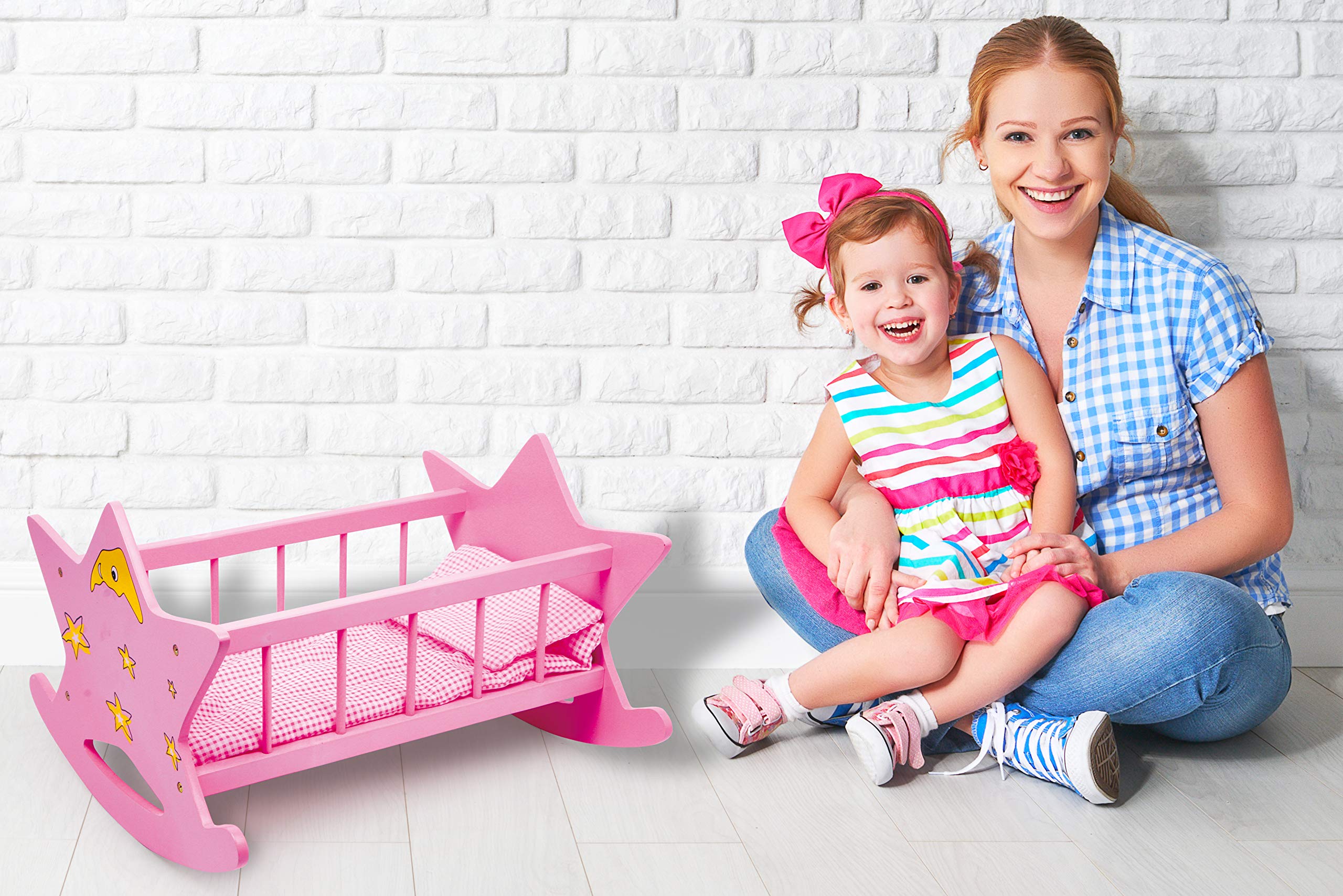 smallfoot Stella culla bambole legno rosa luna e stelle