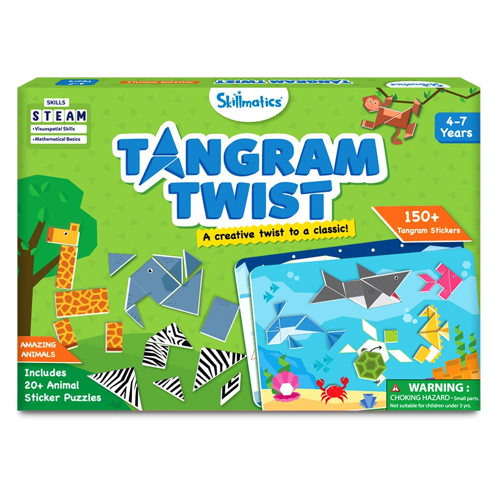 Skillmatics Tangram Twist Amazing Animals Puzzle Sticker 4-7 Anni