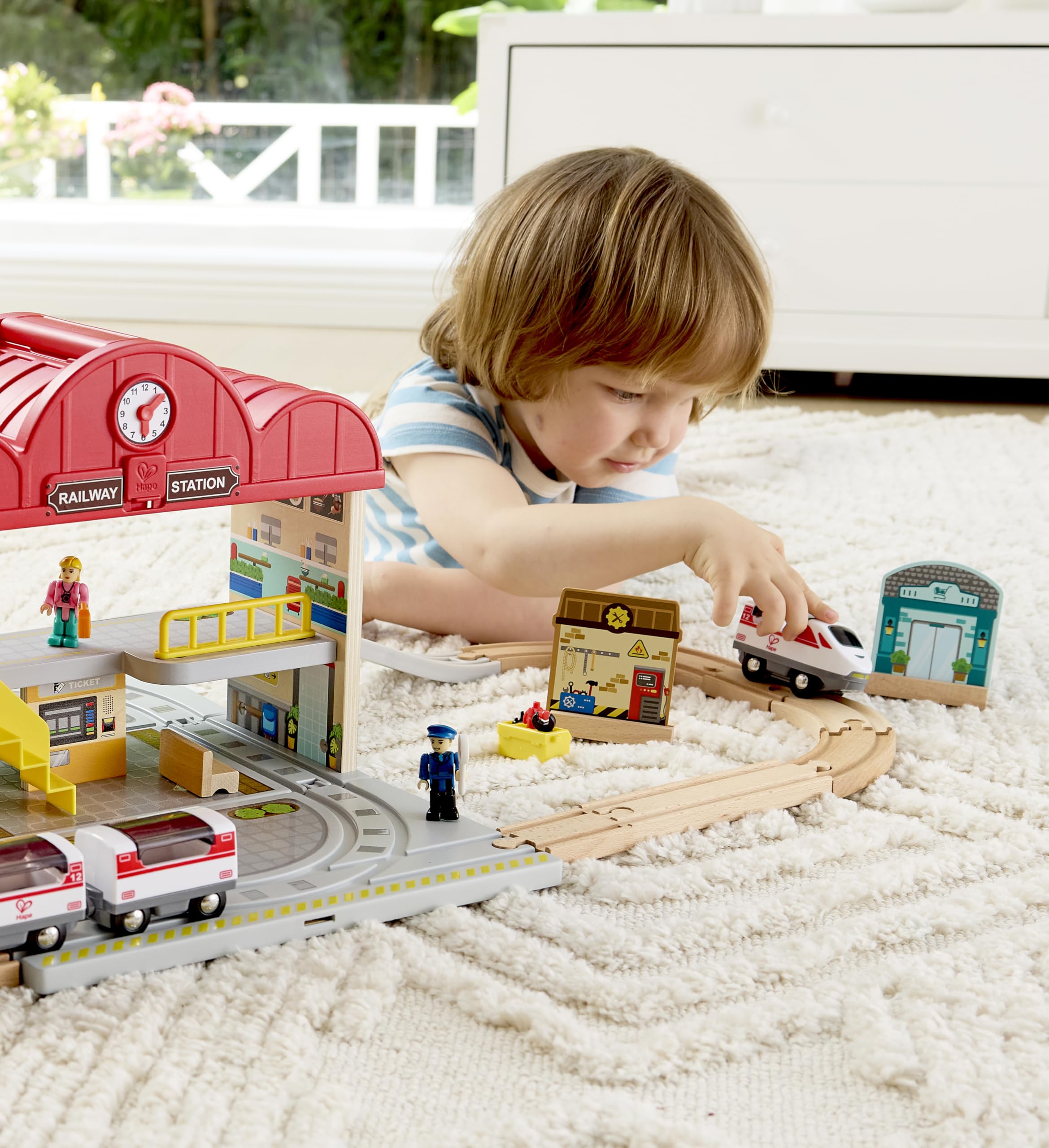 Hape stazione portatile set treno legno con binari