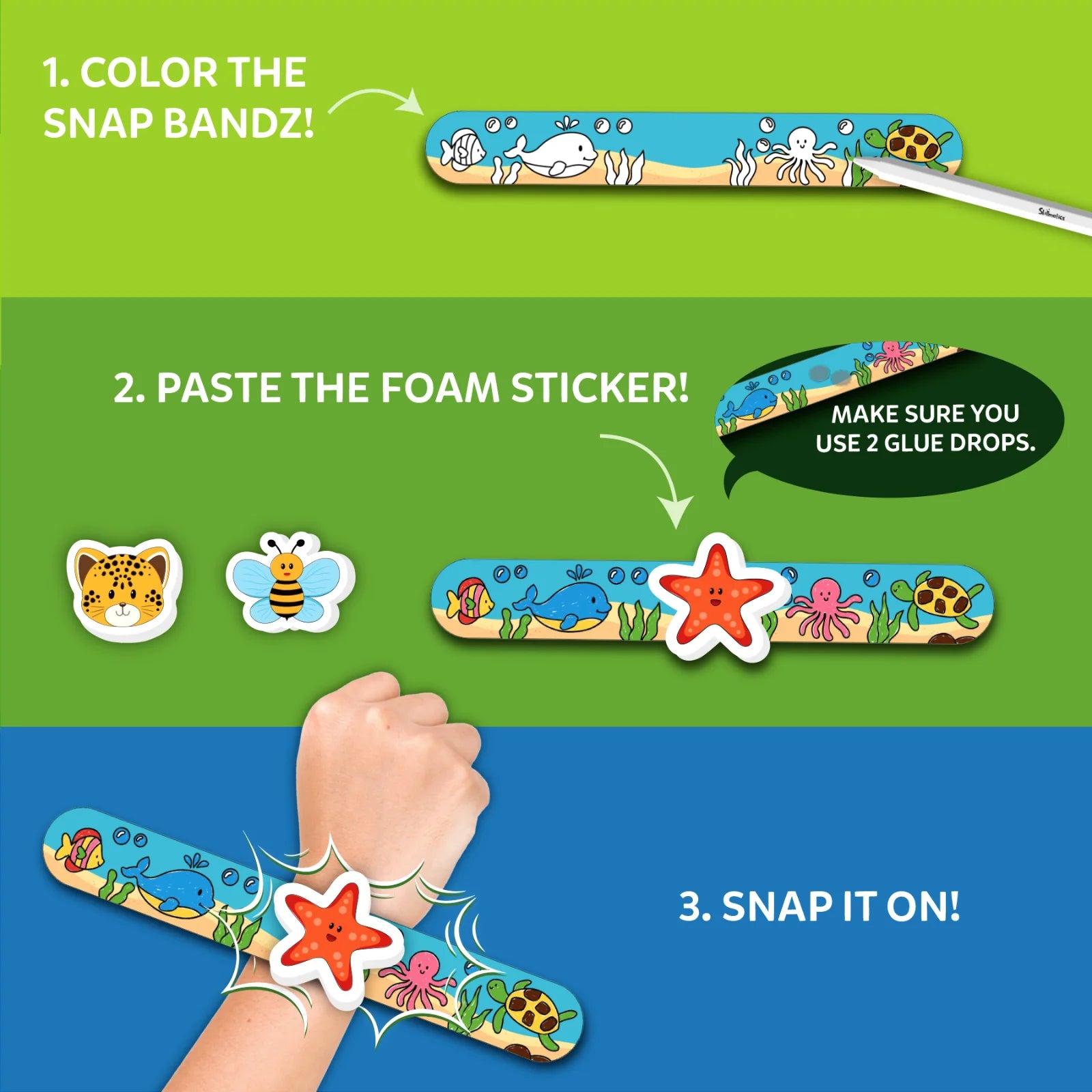 Skillmatics Snap Bandz Animal Friends kit braccialetti 8pz