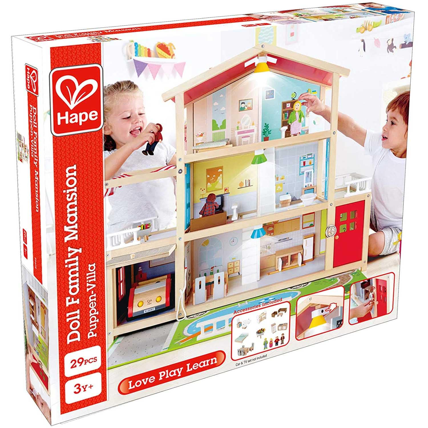 Hape Villa delle bambole casa legno 3 piani 8 stanze