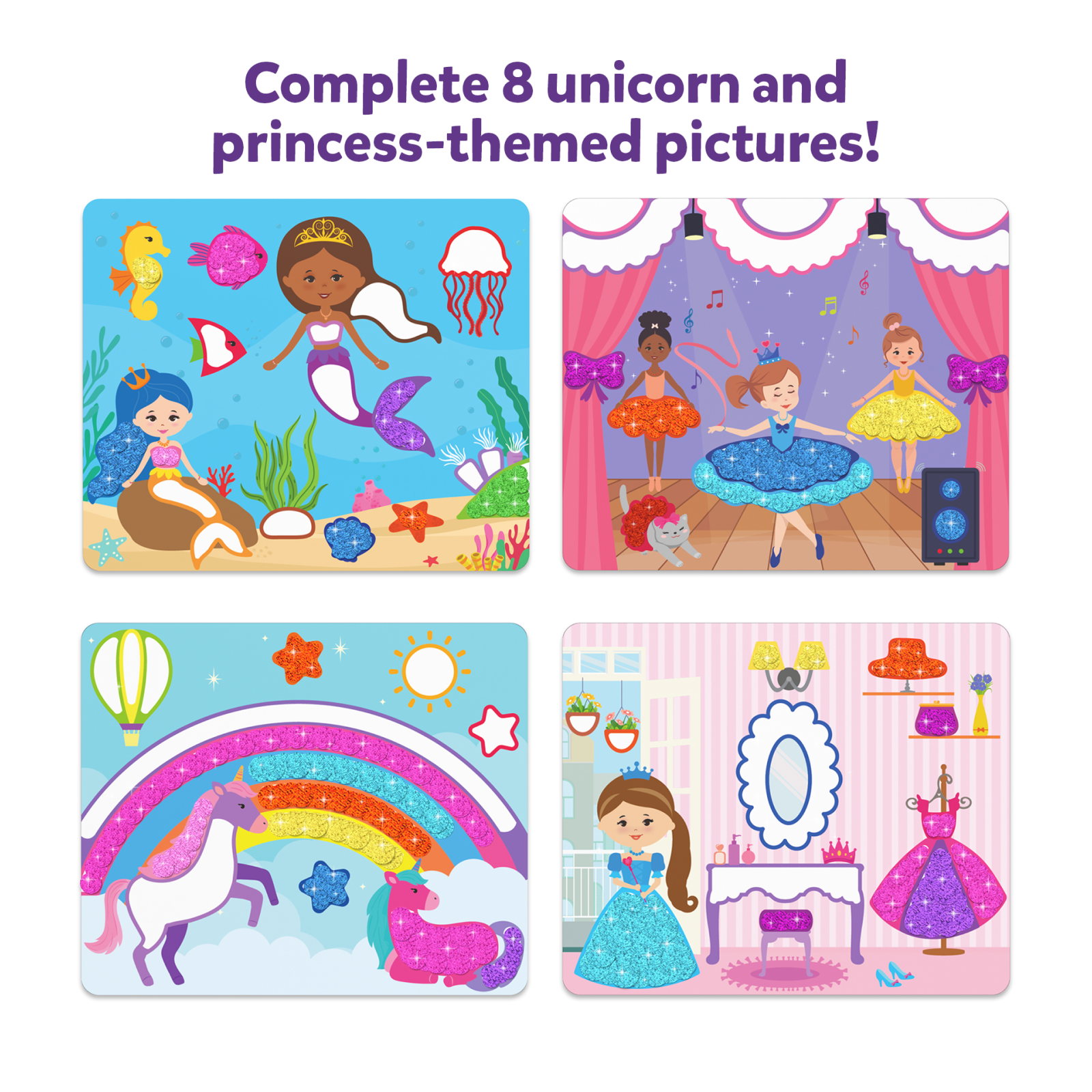 Skillmatics Dot It Unicorns Princesses sticker glitter 3-7 anni