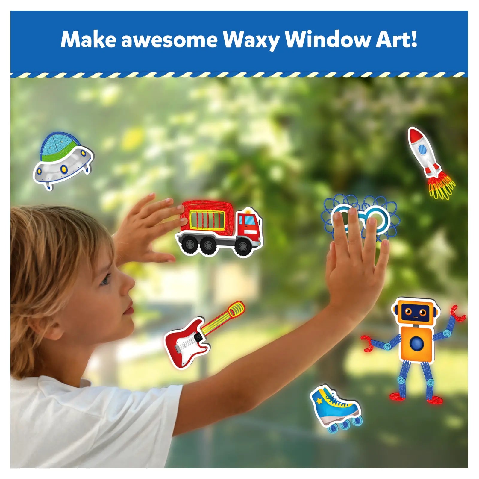 Skillmatics Waxy Window Art Cars Dinos kit creativo 5-12 anni