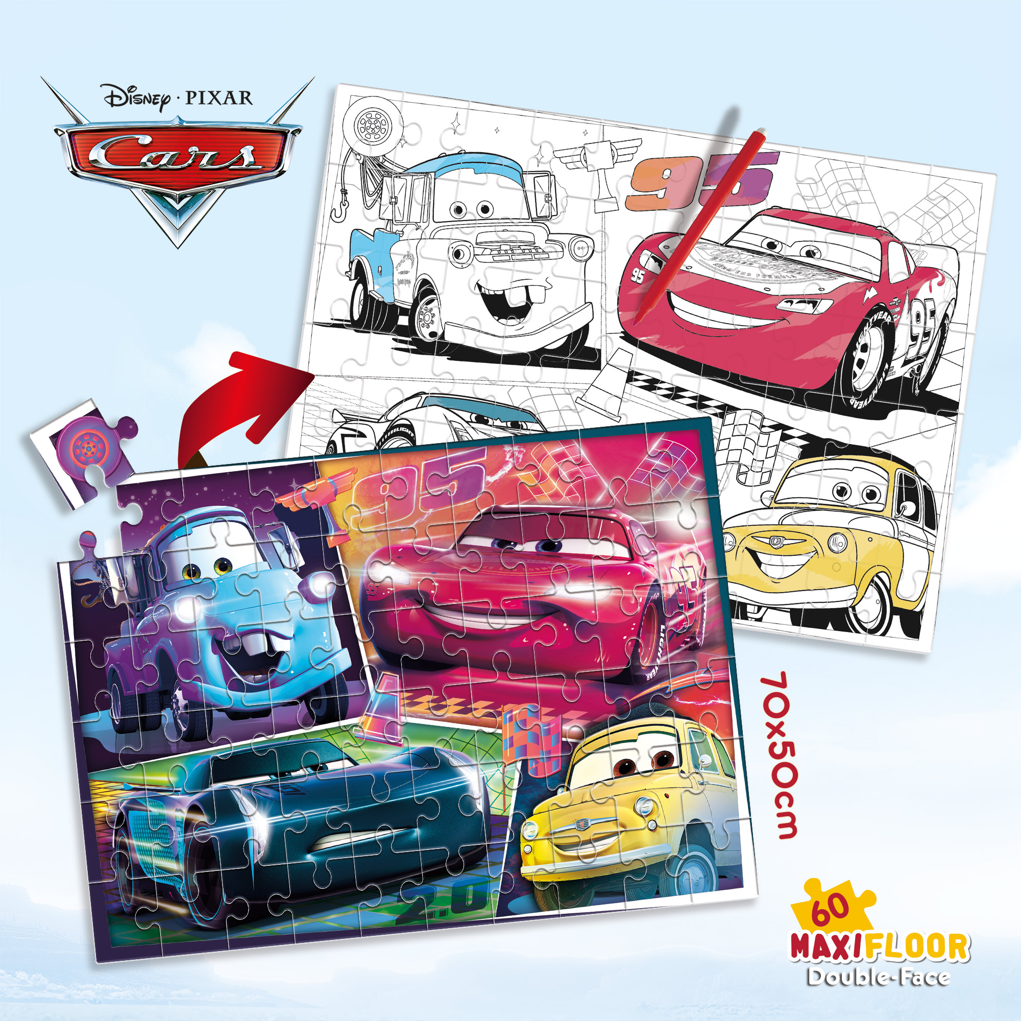 Lisciani Disney Maxi Floor 60 Cars 3 puzzle double-face da colorare