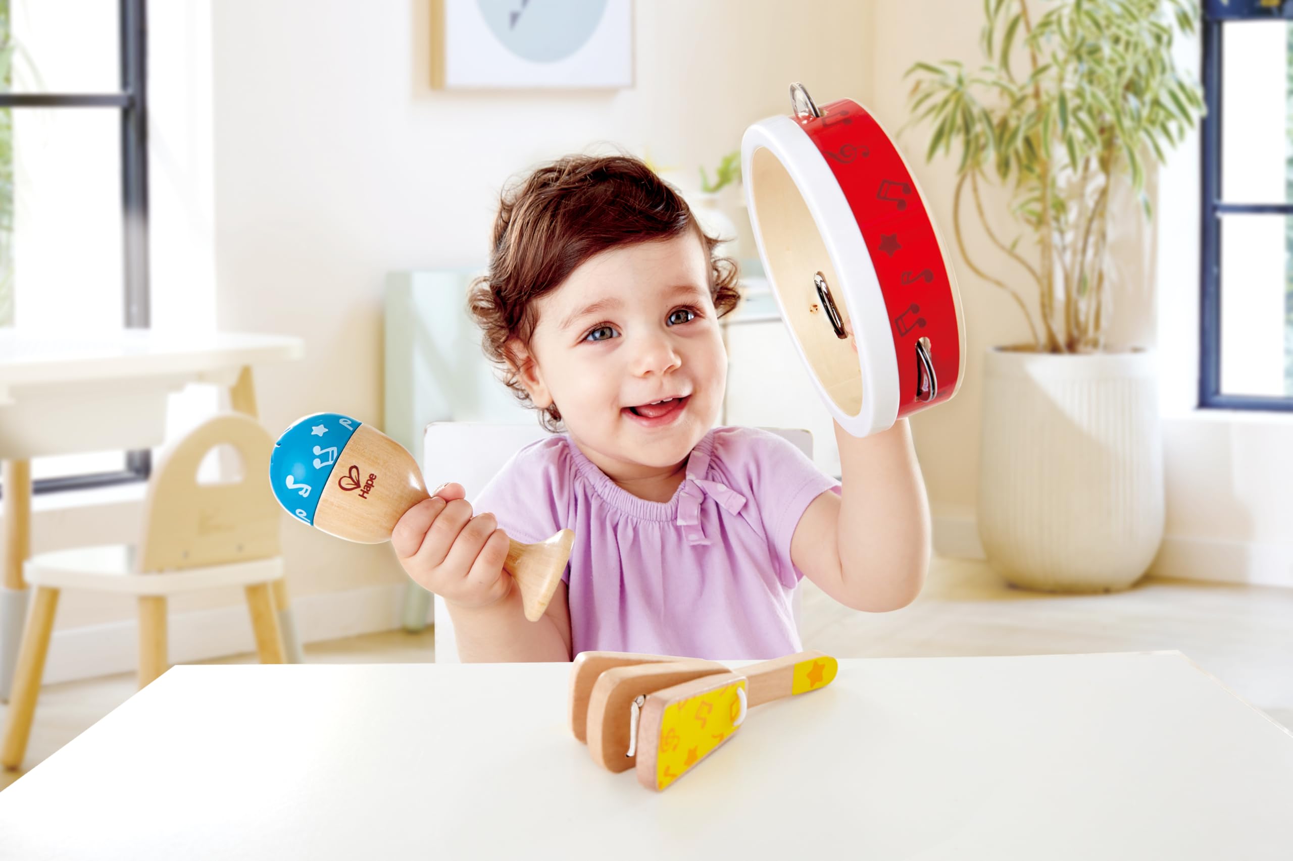 Hape set percussioni bambini strumenti musicali 3 pezzi 12 mesi