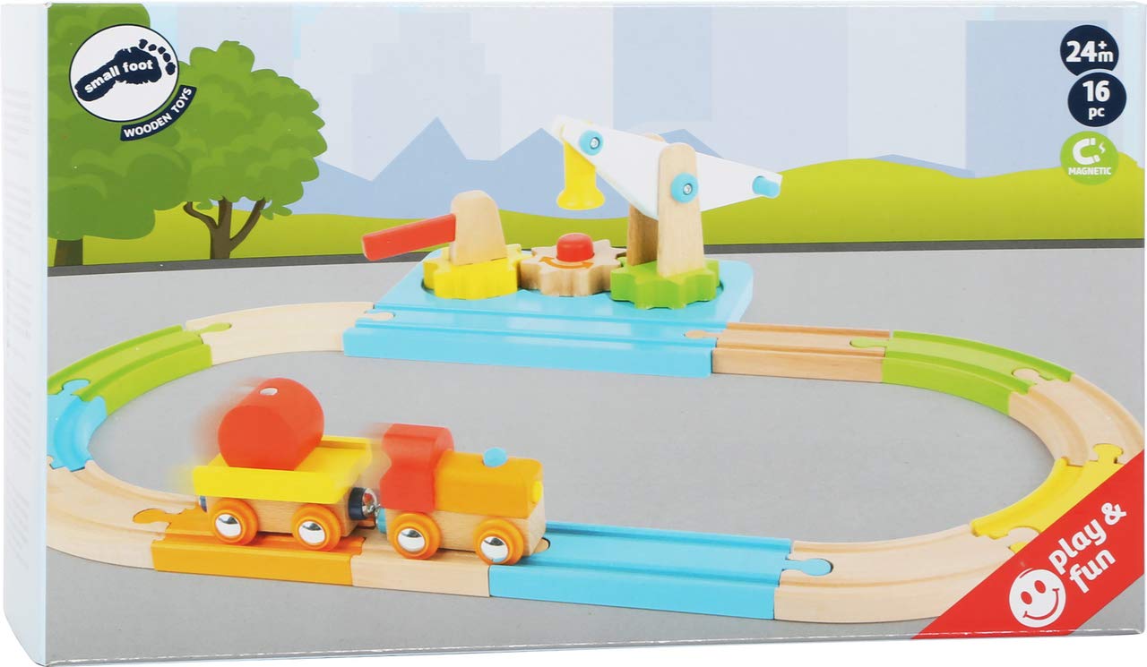 smallfoot 11494 treno in legno con gru 16 pezzi