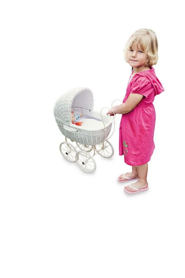smallfoot Carrozzina bambole cesta vimini bianca da 3 anni