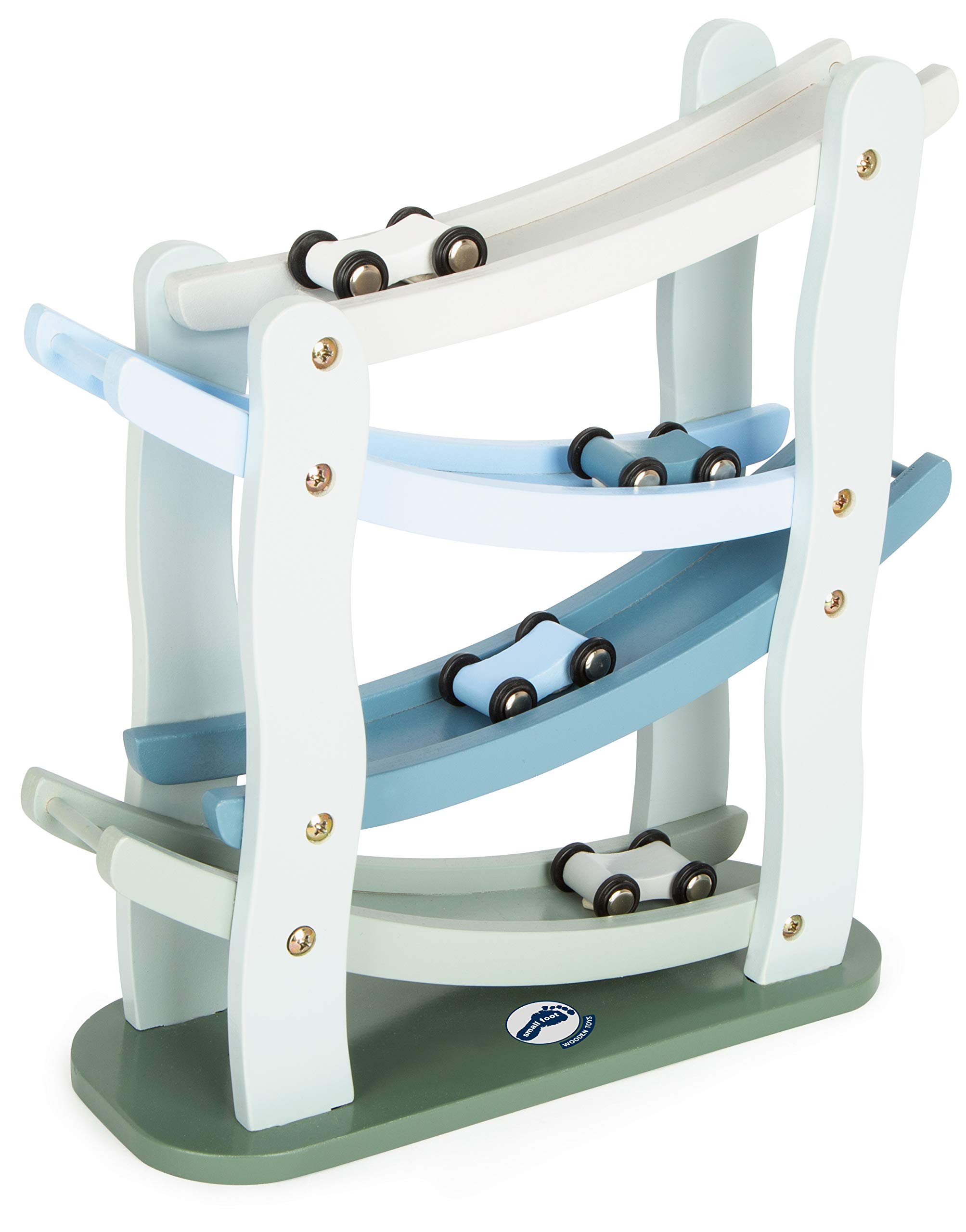 smallfoot 11651 Pista da Corsa Legno Blu 4 Auto