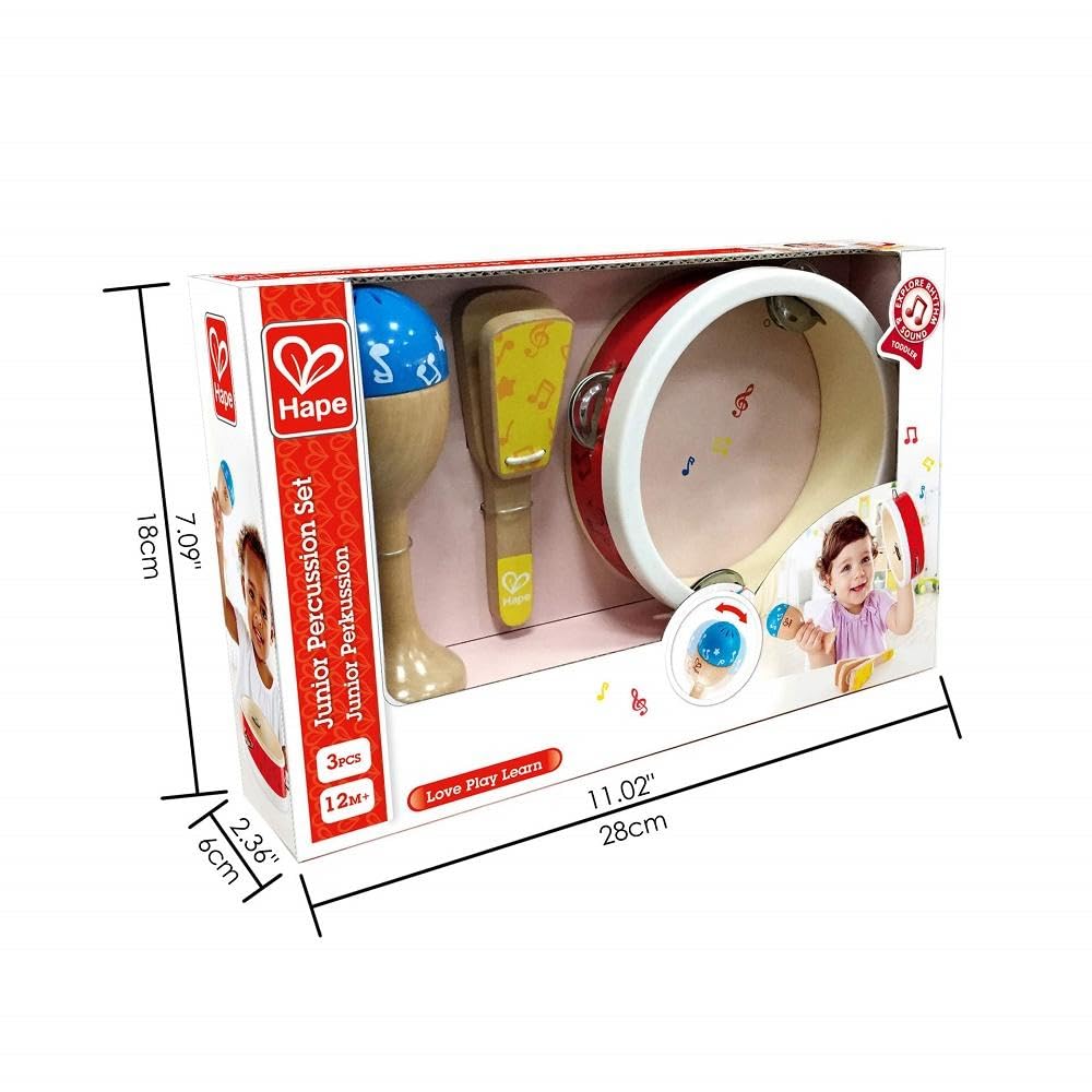 Hape set percussioni bambini strumenti musicali 3 pezzi 12 mesi