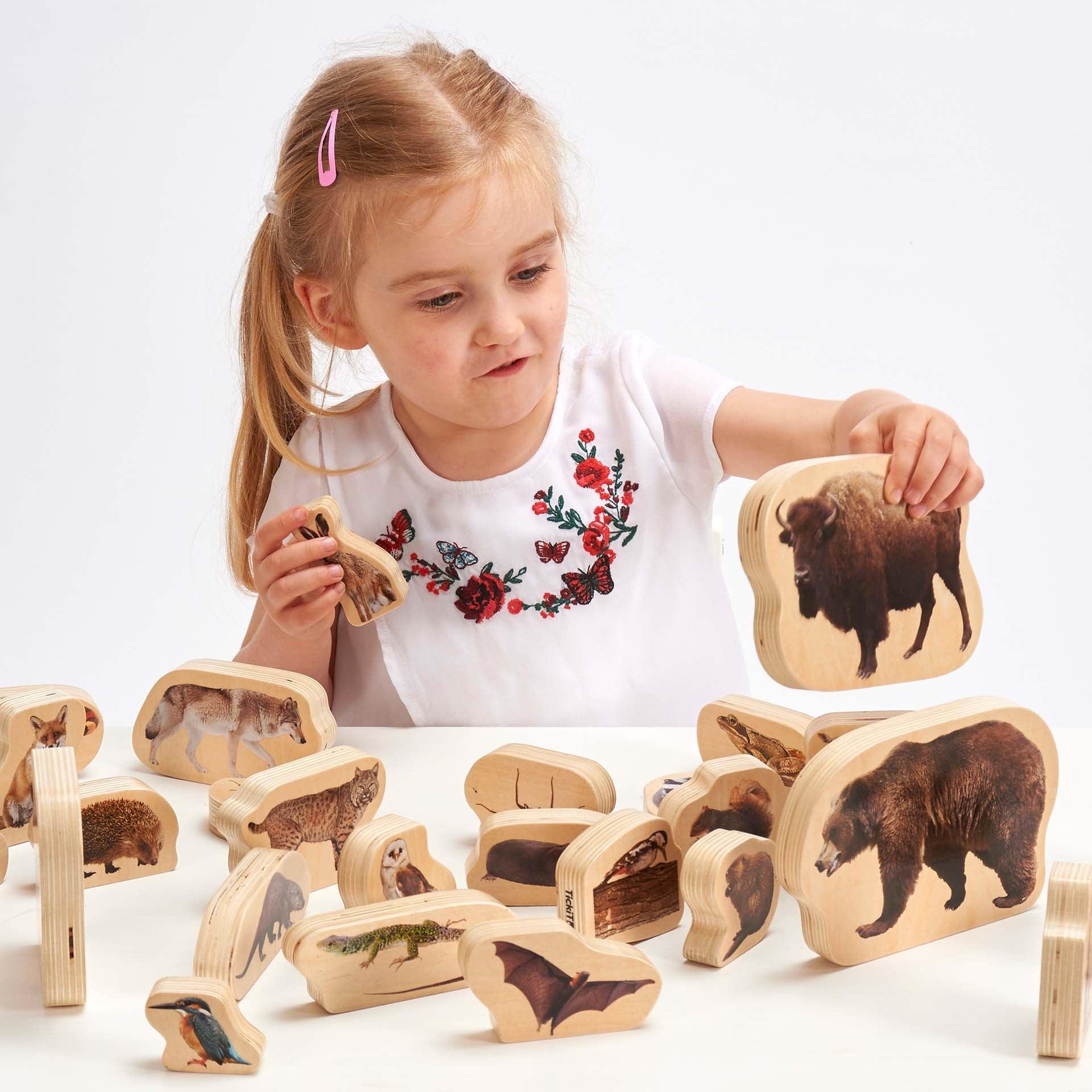 Tickit Wooden Forest Animal Blocks Cubi Animali Bosco