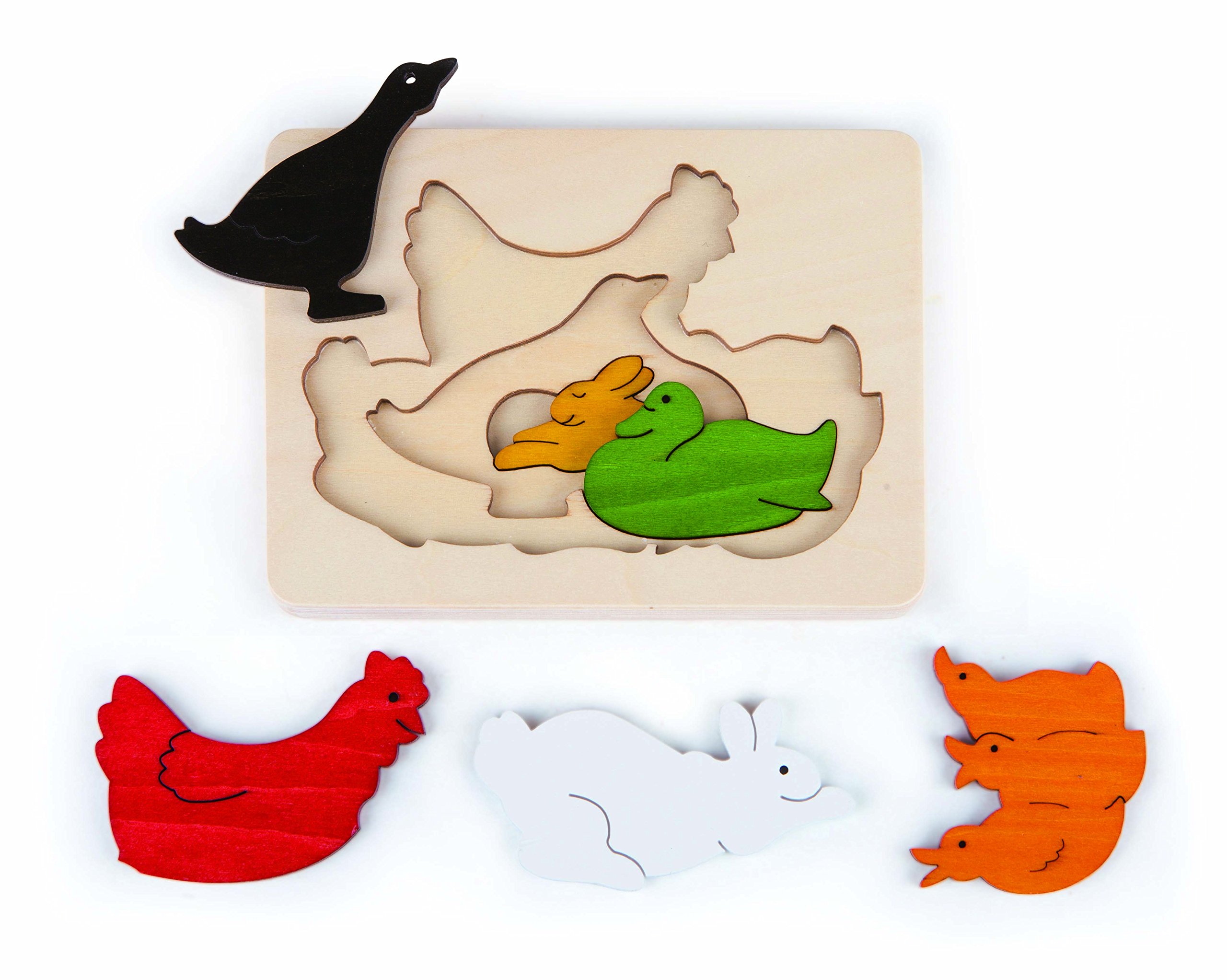 Hape E6510 Chicken and Friends puzzle legno 3 livelli