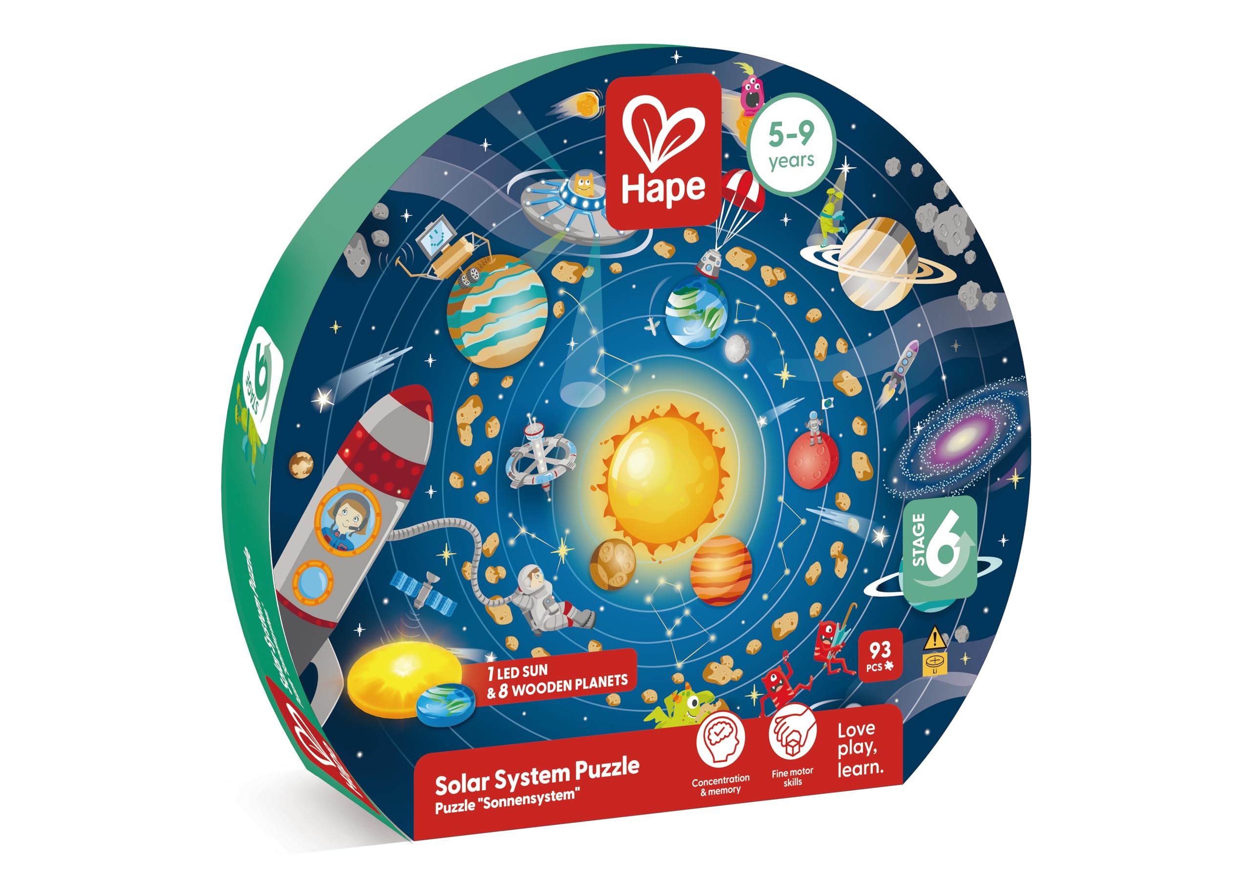 Hape Sistema Solare con Led puzzle legno rotondo 5 anni