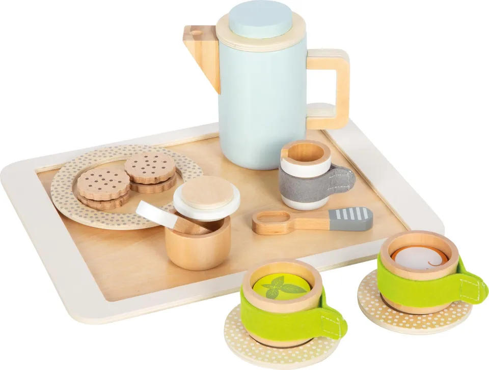 smallfoot 12484 servizio tè e caffè legno 15 pezzi con vassoio