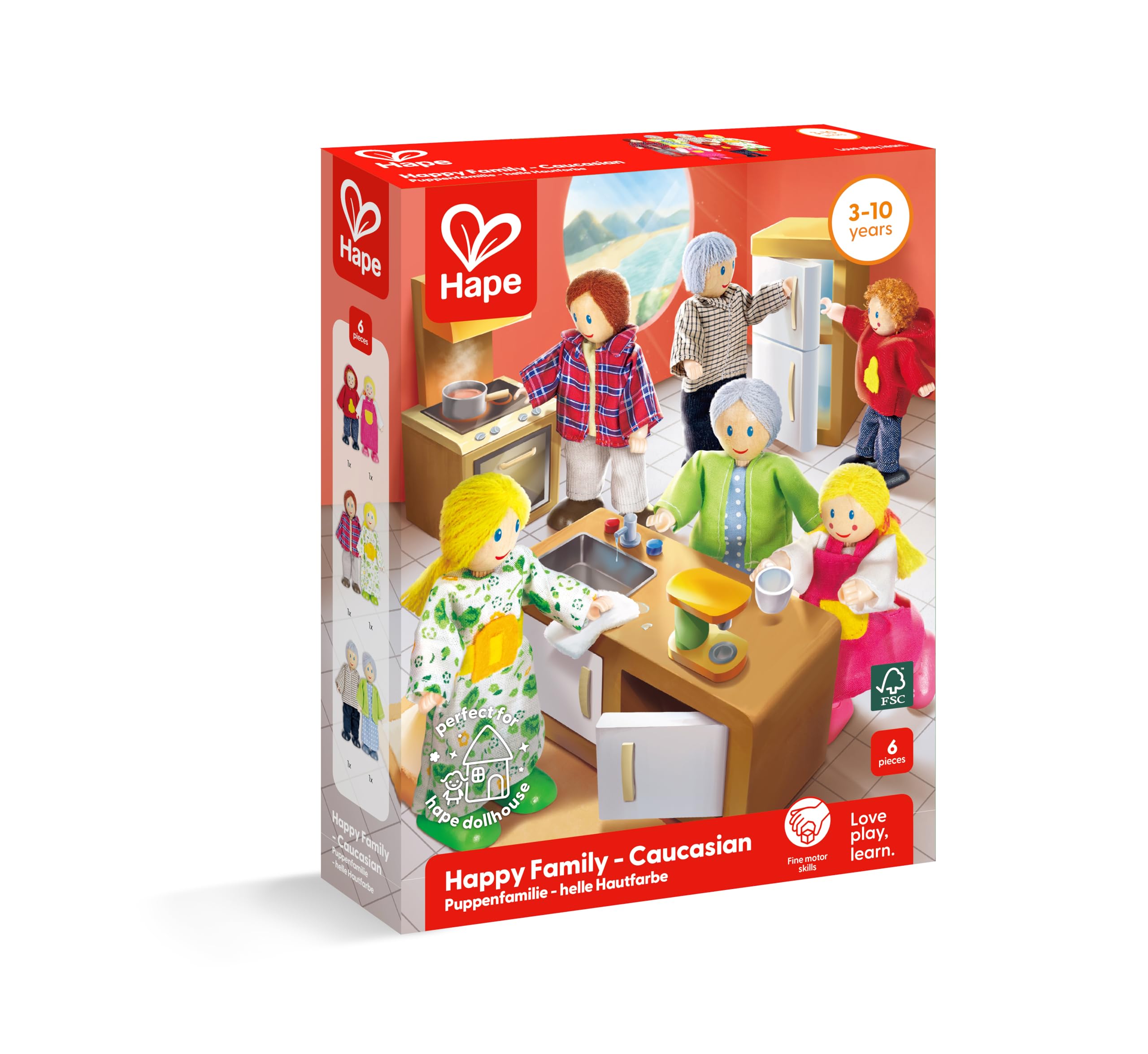 Hape E3500 Famiglia Felice personaggi legno 6 pezzi