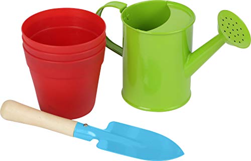 smallfoot 12016 set da giardino bambini con 3 vasi legno e metallo