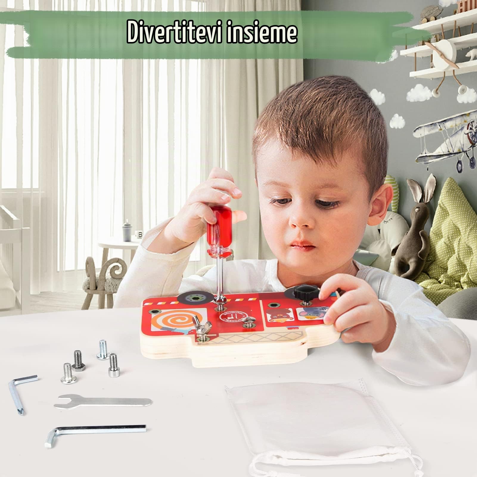 DINORUN Busy Board tavola montessori camion pompieri 3-6 anni