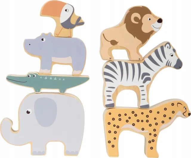 smallfoot 11704 Animali Safari Gioco Impilabili Legno 7 Pezzi